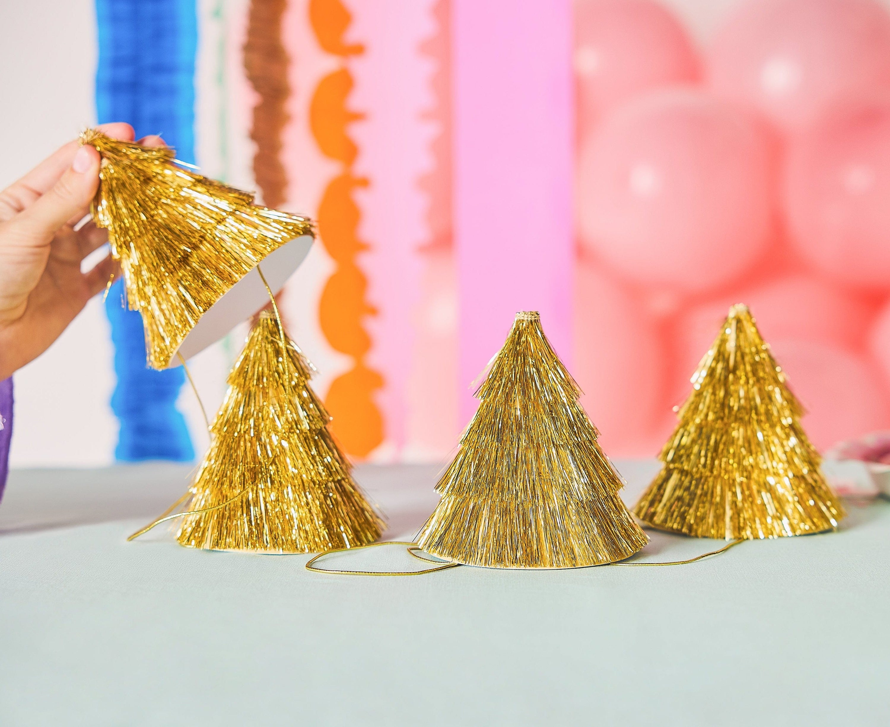 Mini Gold Fringe Party Hats (set of 4)