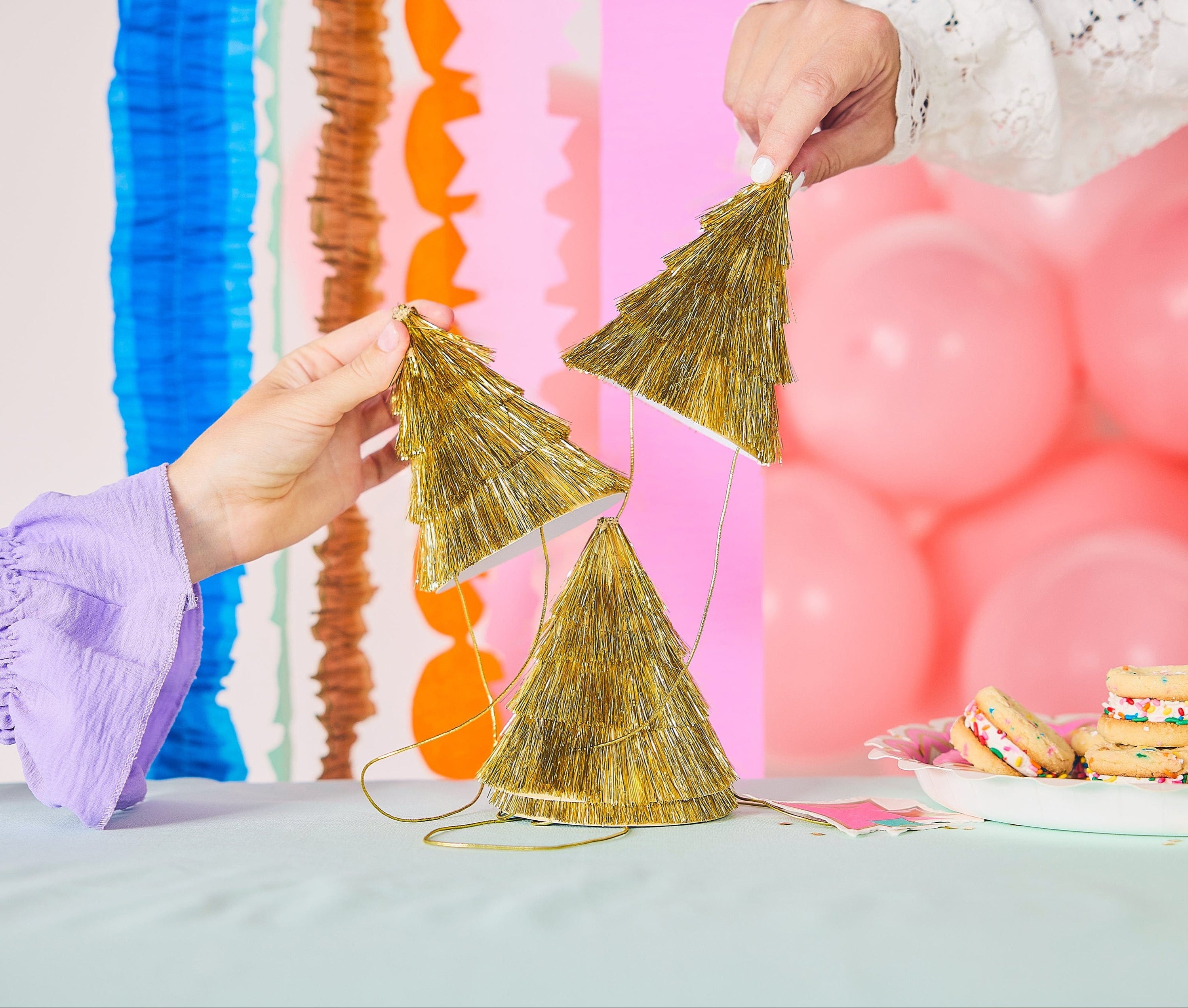 Mini Gold Fringe Party Hats (set of 4)