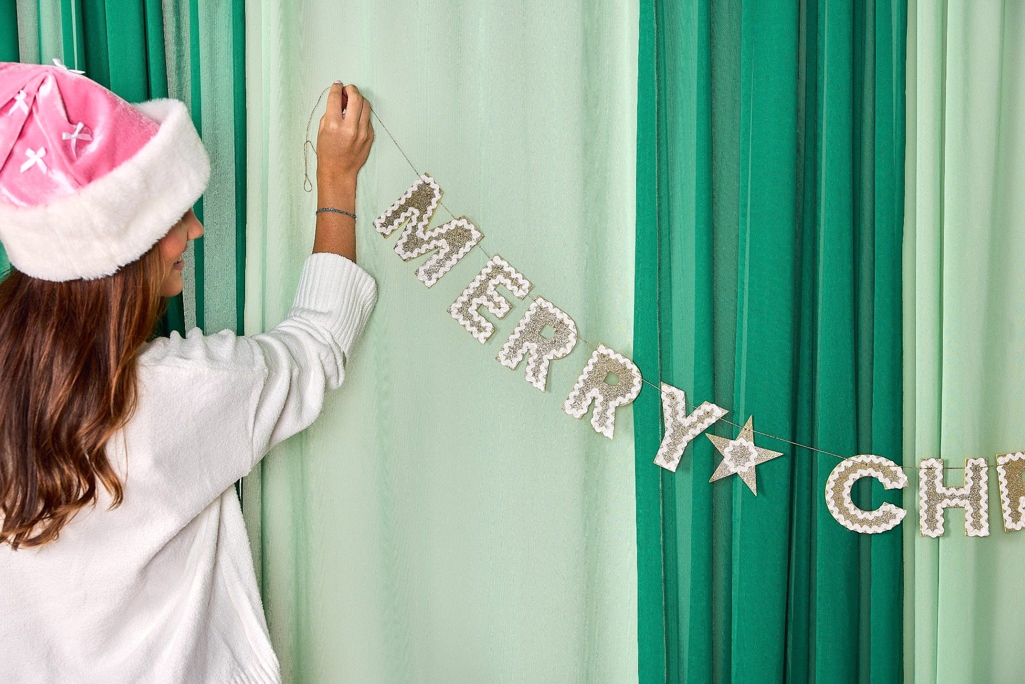 Merry Christmas Gold Shimmer Banner (Reusable Garland)