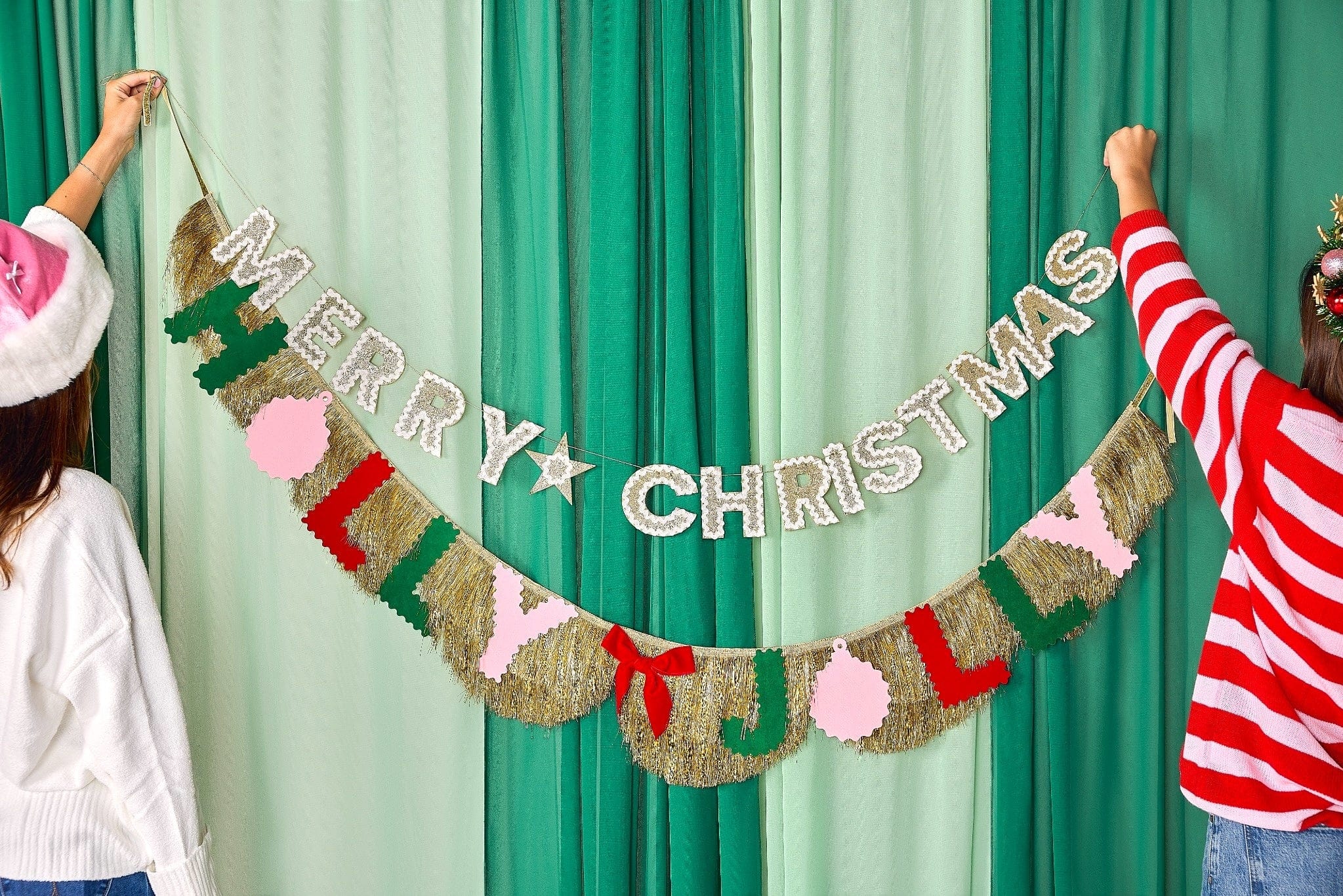 Holly Jolly Gold Fringe Banner (Reusable Holiday Garland)