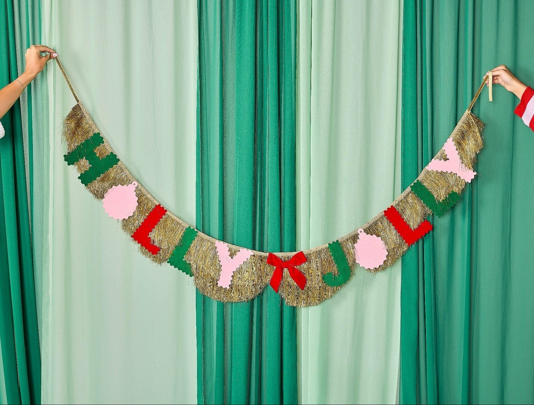 Holly Jolly Gold Fringe Banner (Reusable Holiday Garland)