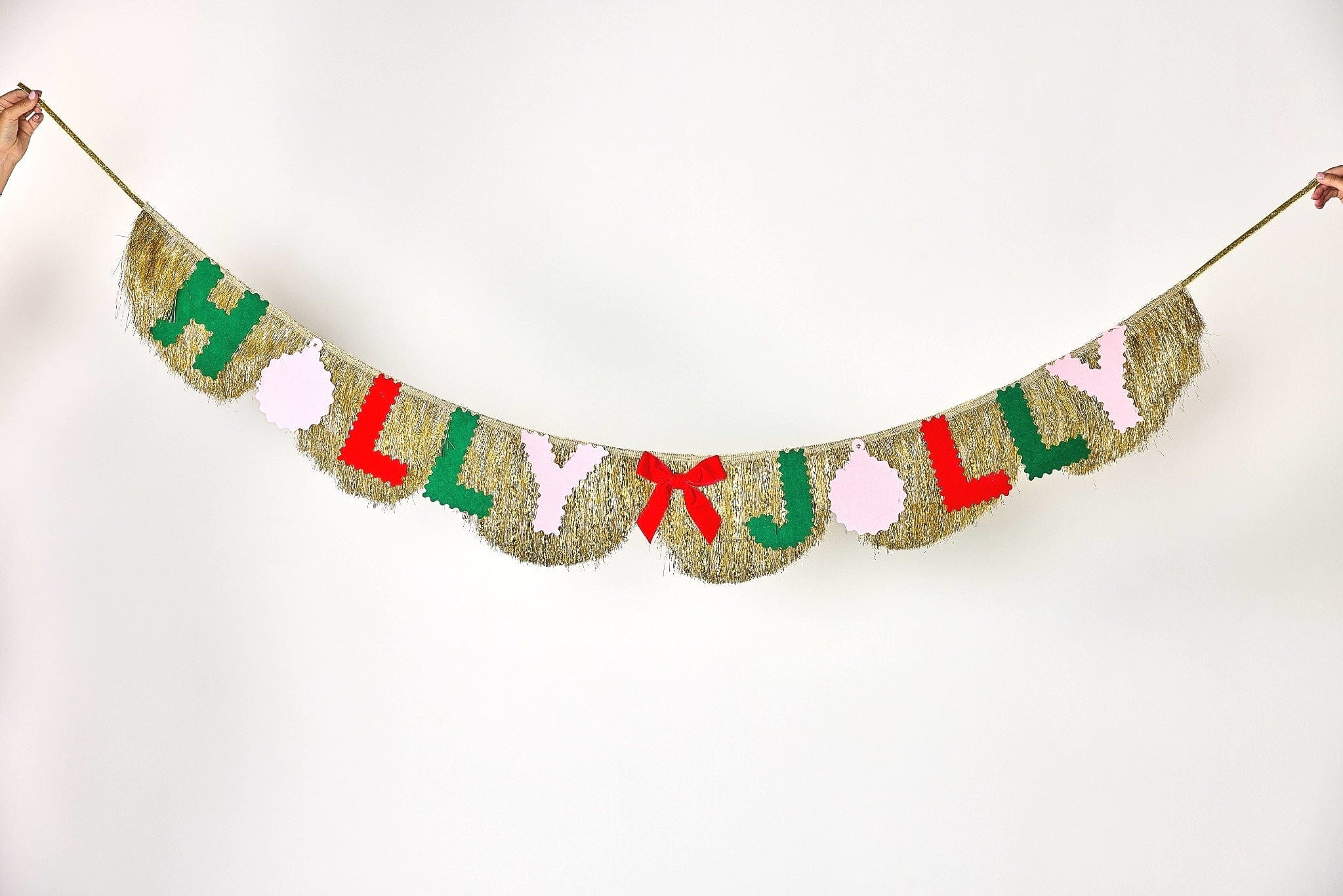 Holly Jolly Gold Fringe Banner (Reusable Holiday Garland)