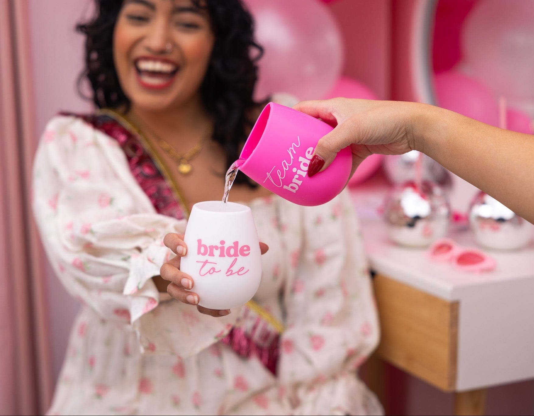 I Do Crew Bride and Team Bride Stemless Silicone Wine Glass Set (5ct)