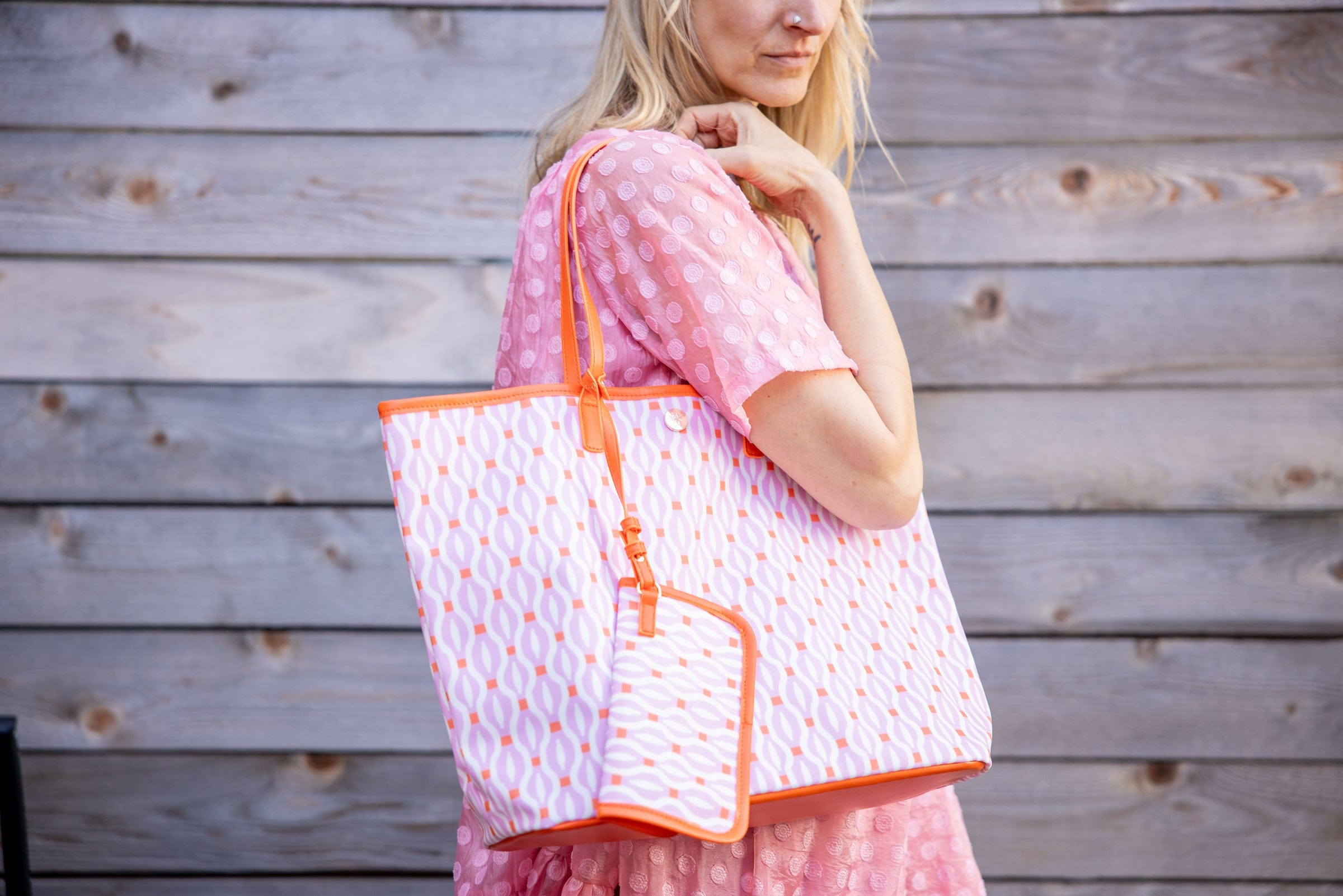 Geo Chic Oversized Tote with Wallet