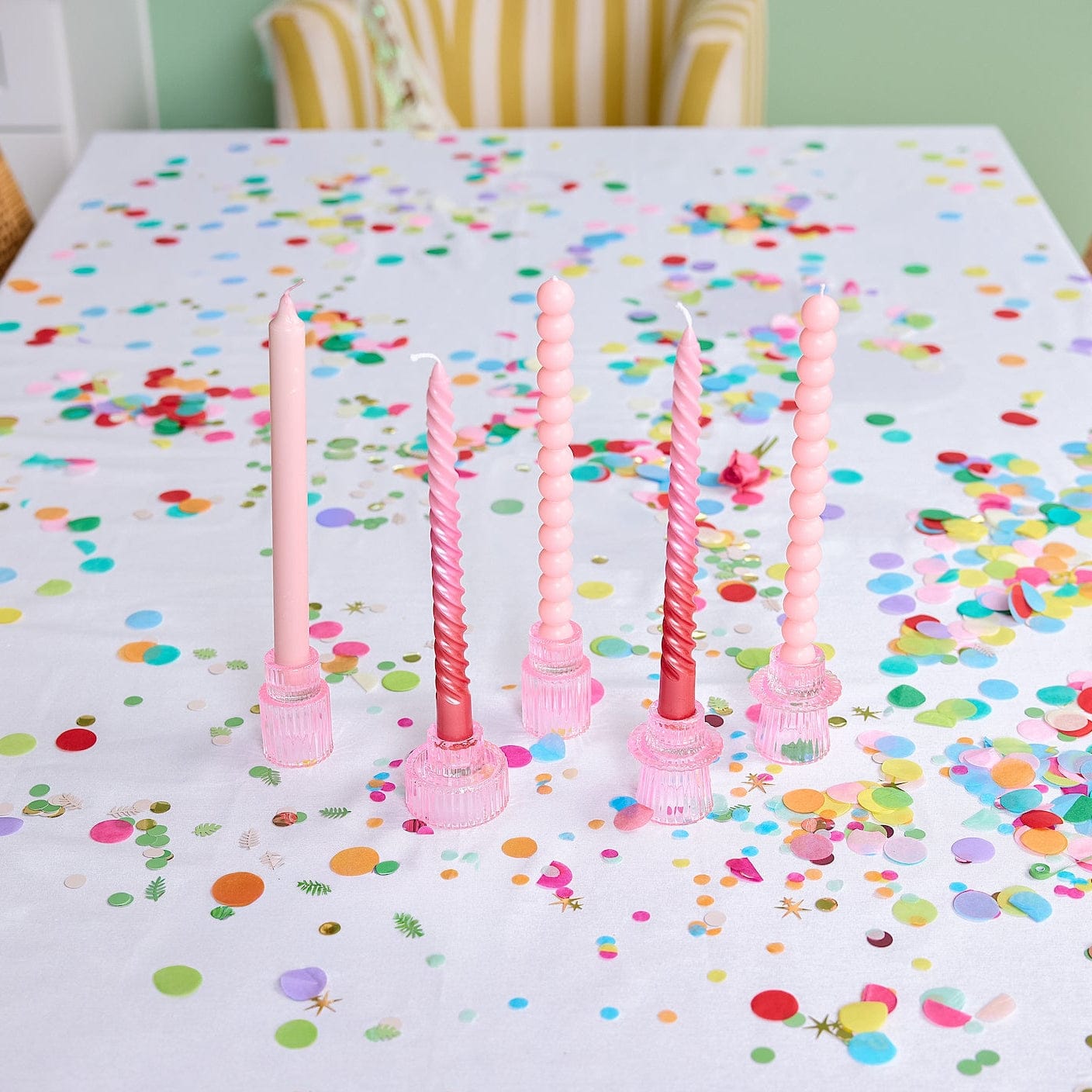 Pretty in Pink Ribbed Glass Candle Holders