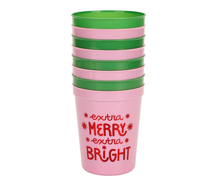 Extra Merry & Bright Reusable Holiday Party Cups (set of 8)