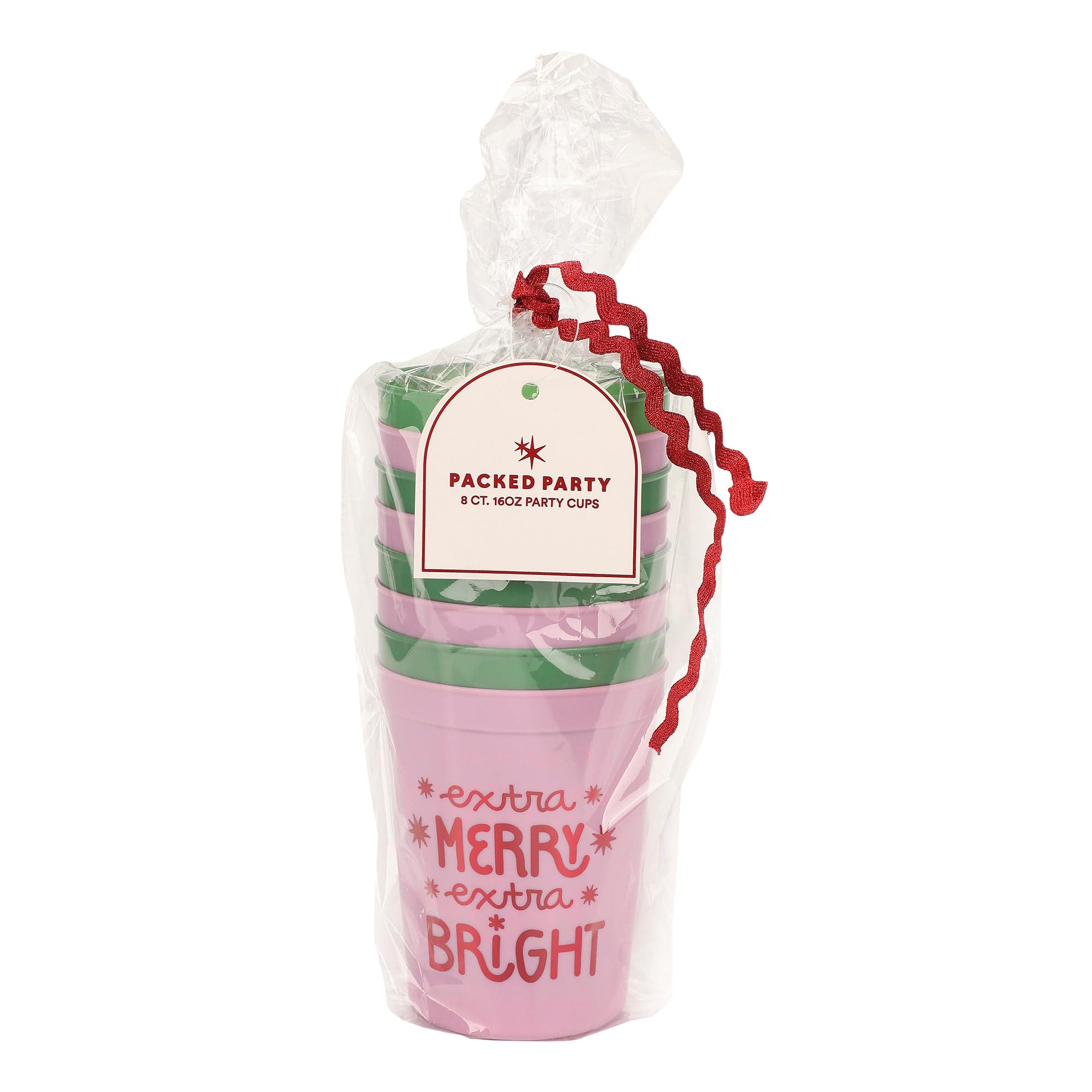 Extra Merry & Bright Reusable Holiday Party Cups (set of 8)