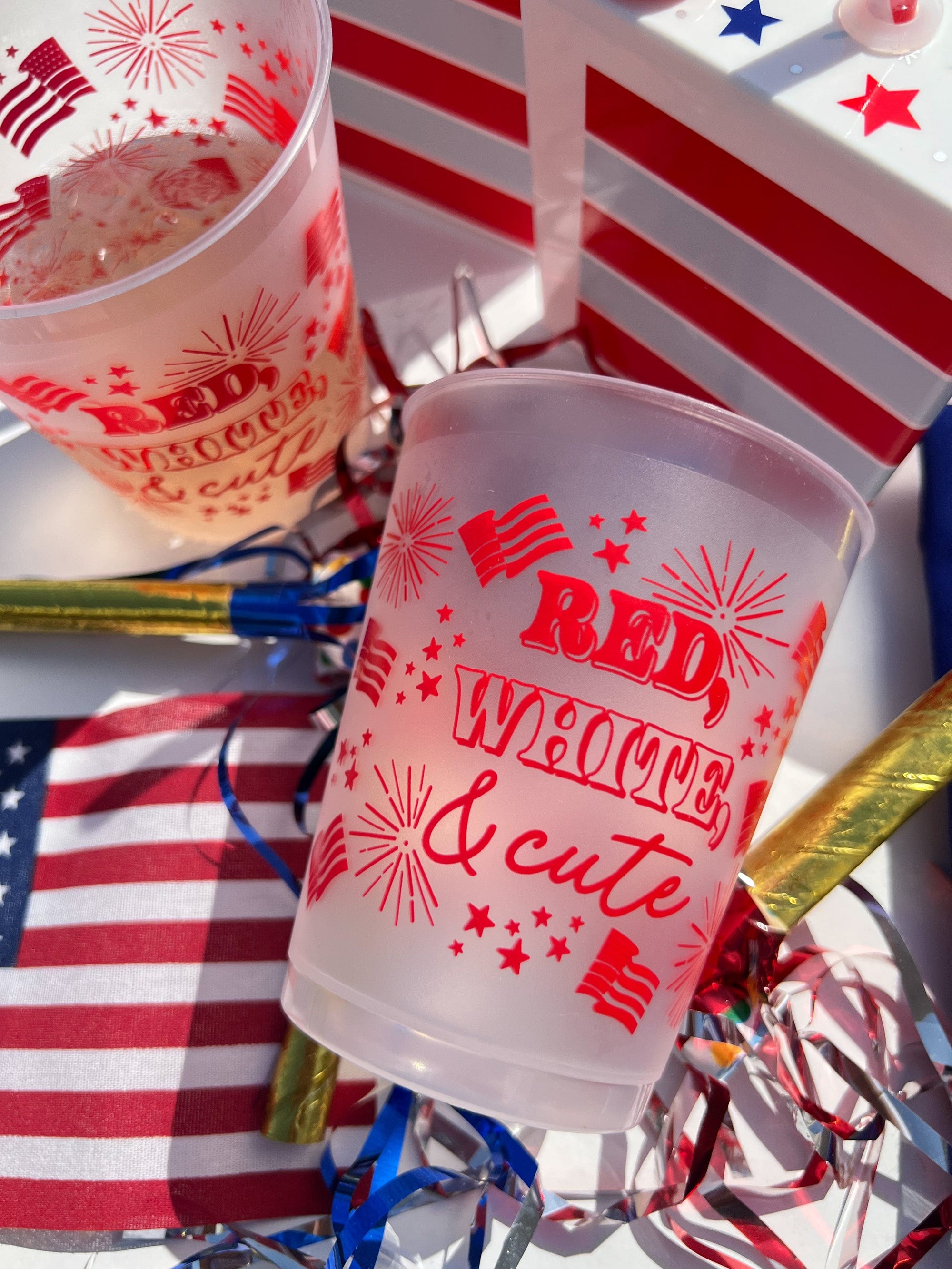 Red, White, & Cute Patriotic Reusable Party Cups (Set of 10)