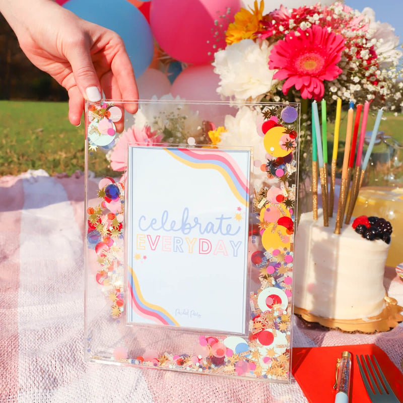 Celebrate Every Day Teacher's Bundle With Confetti Clipboard, Photo Frame, Pens, and Pen Cup