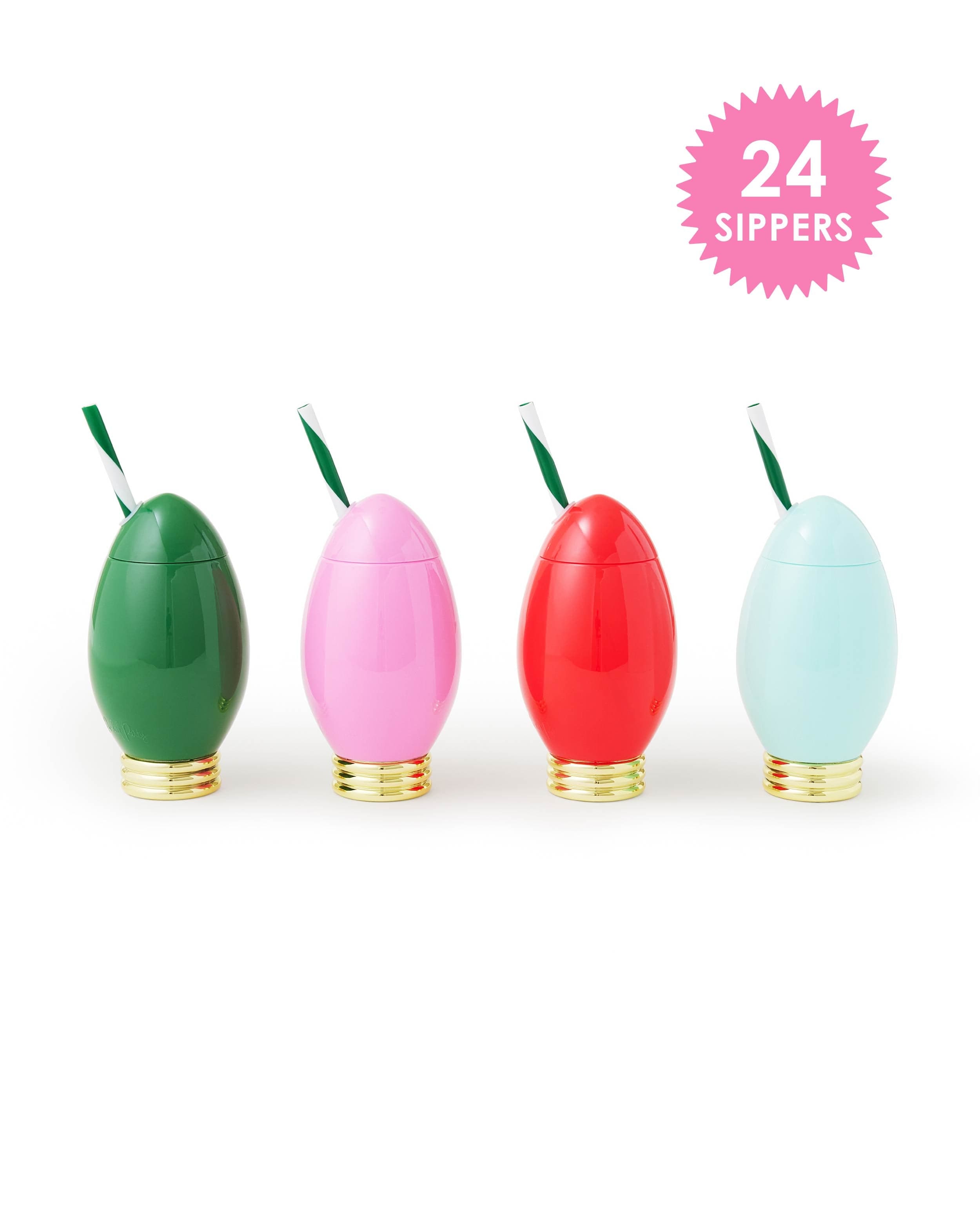 Set of 24 Mini Light Bulb Sippers shot against white background. 