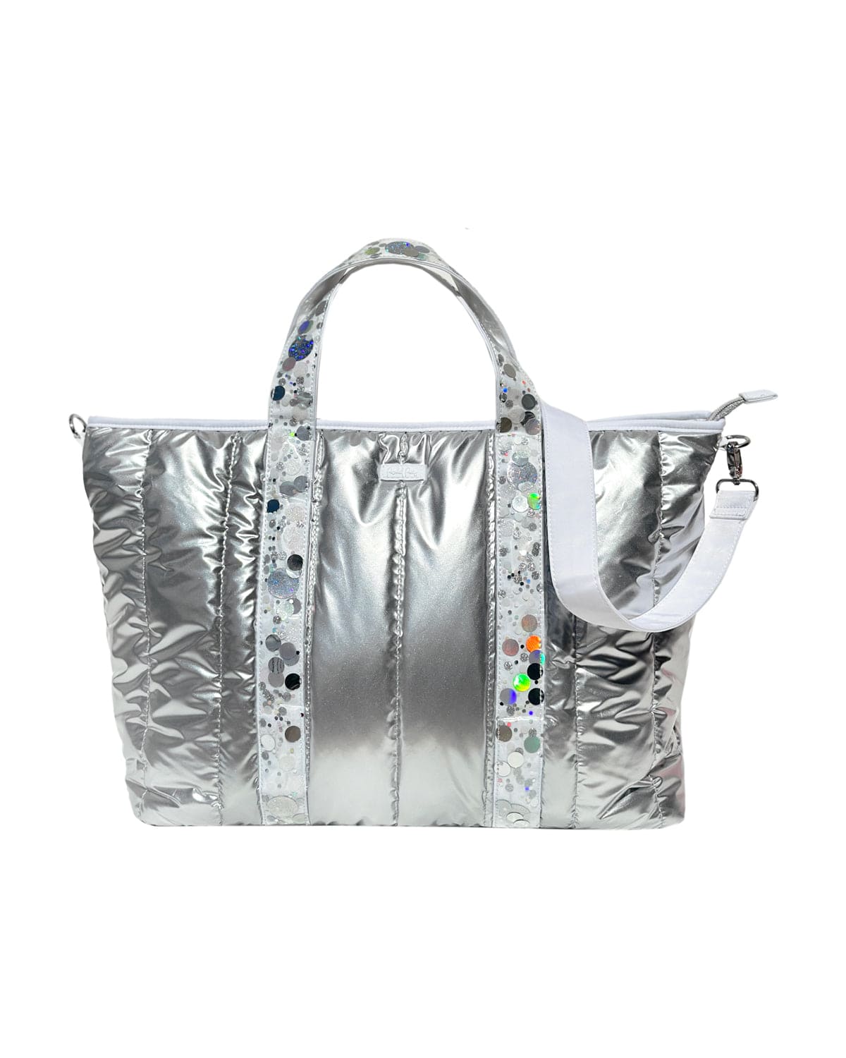 Silver Metallic Puffer Duffel Bag