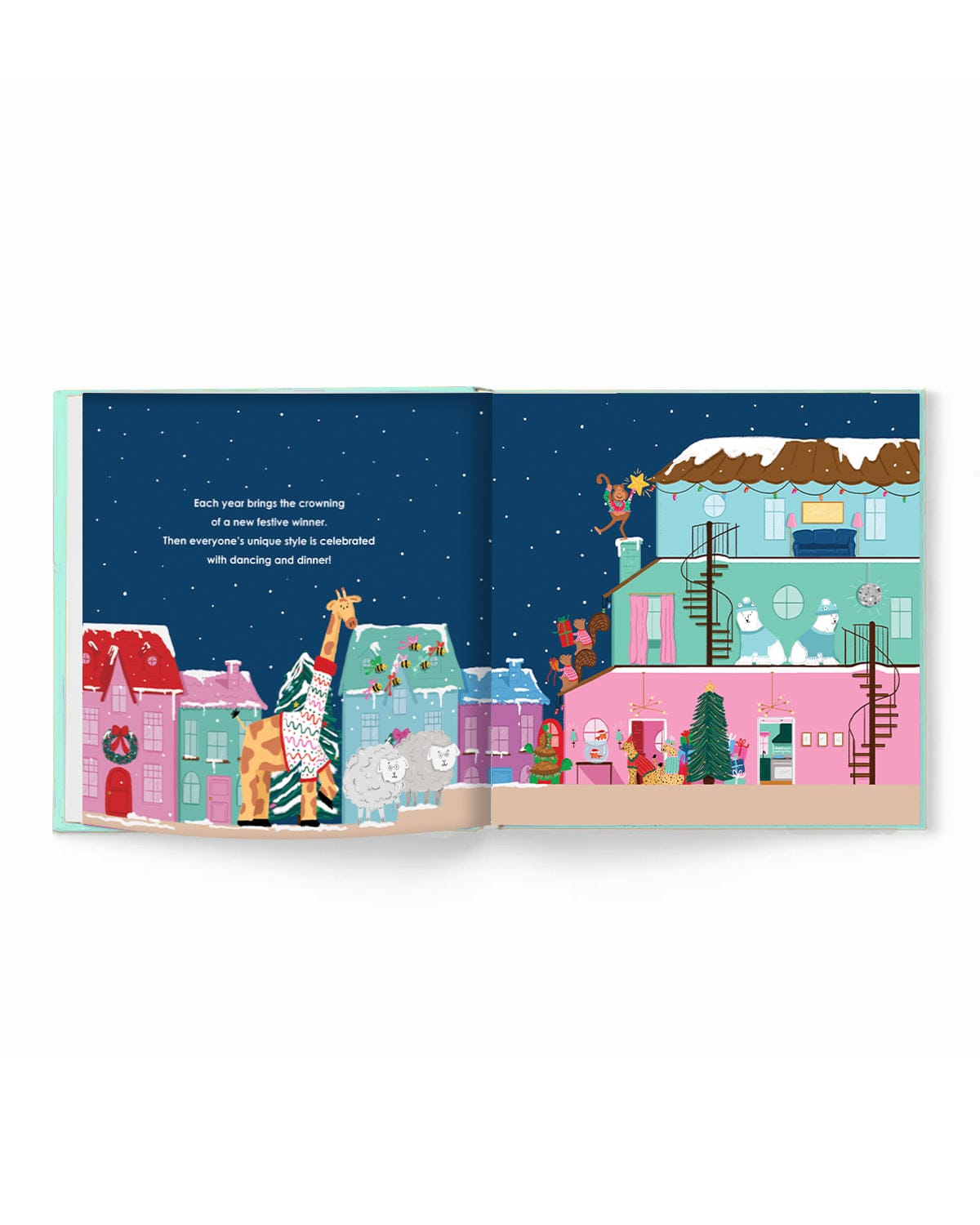 The Sweater Social- Holiday Children's Picture Book Inside shot against white background. 