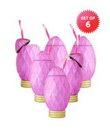 Set of 6 pink faceted ornament sippers shot against white background. 
