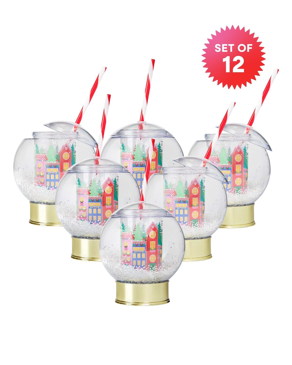 Set of 12 Snow Globe sippers shot against white background. 