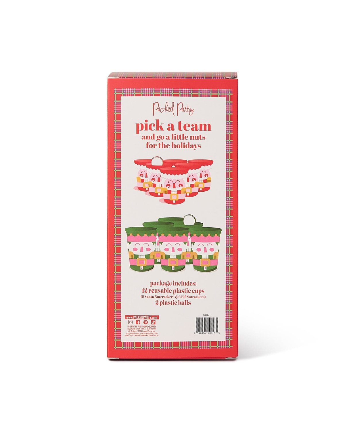 Back of 'Nuts for the Holidays' packaging shot against white background. 