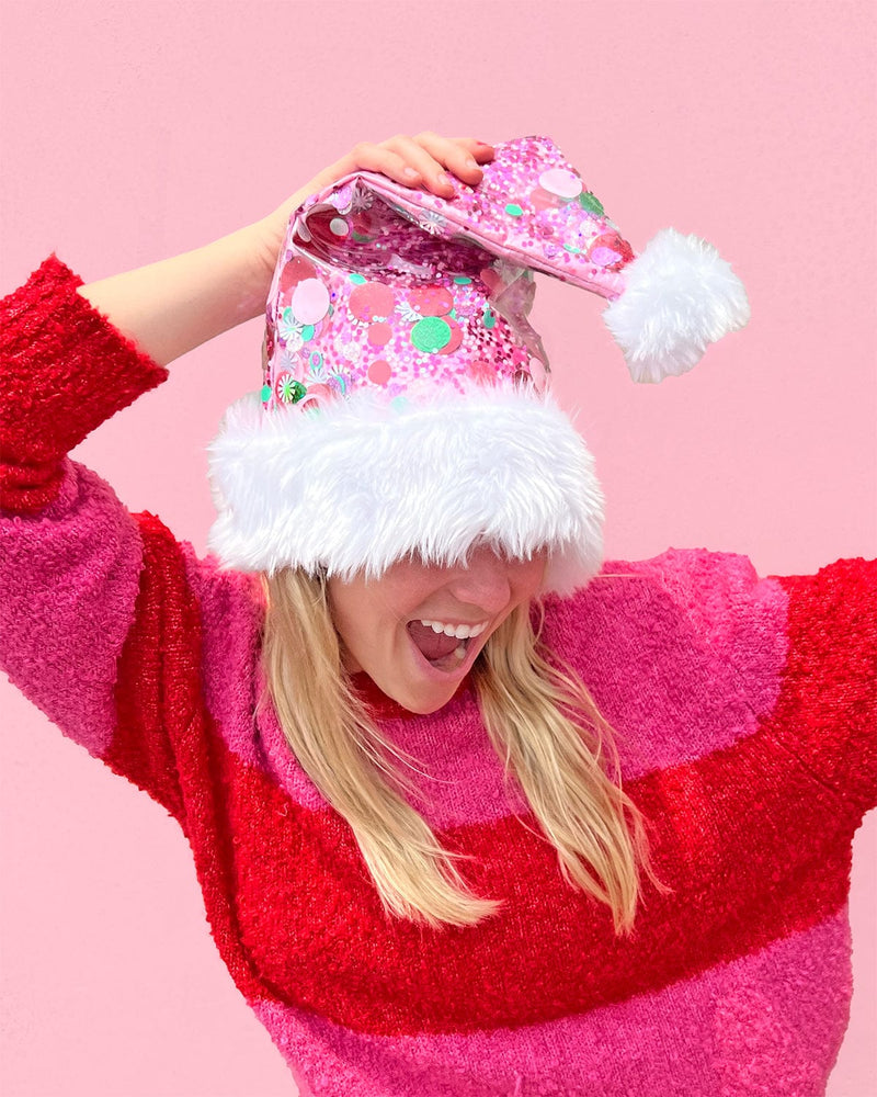 Holiday Spirit Pink Confetti Santa Hat Packed Party