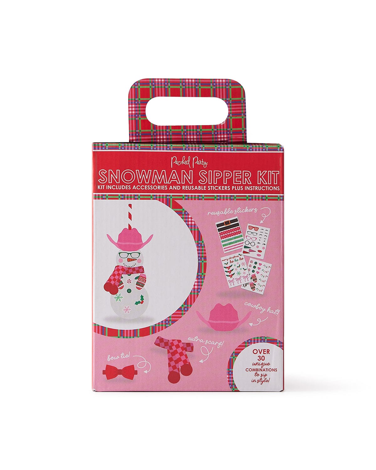 Back of Snowman Sipper Kit packaging shot against white background. 