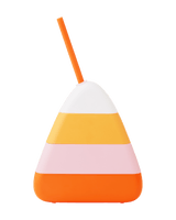 Candy corn sipper with orange, pink, white and light orange. Orange straw for sipping. 