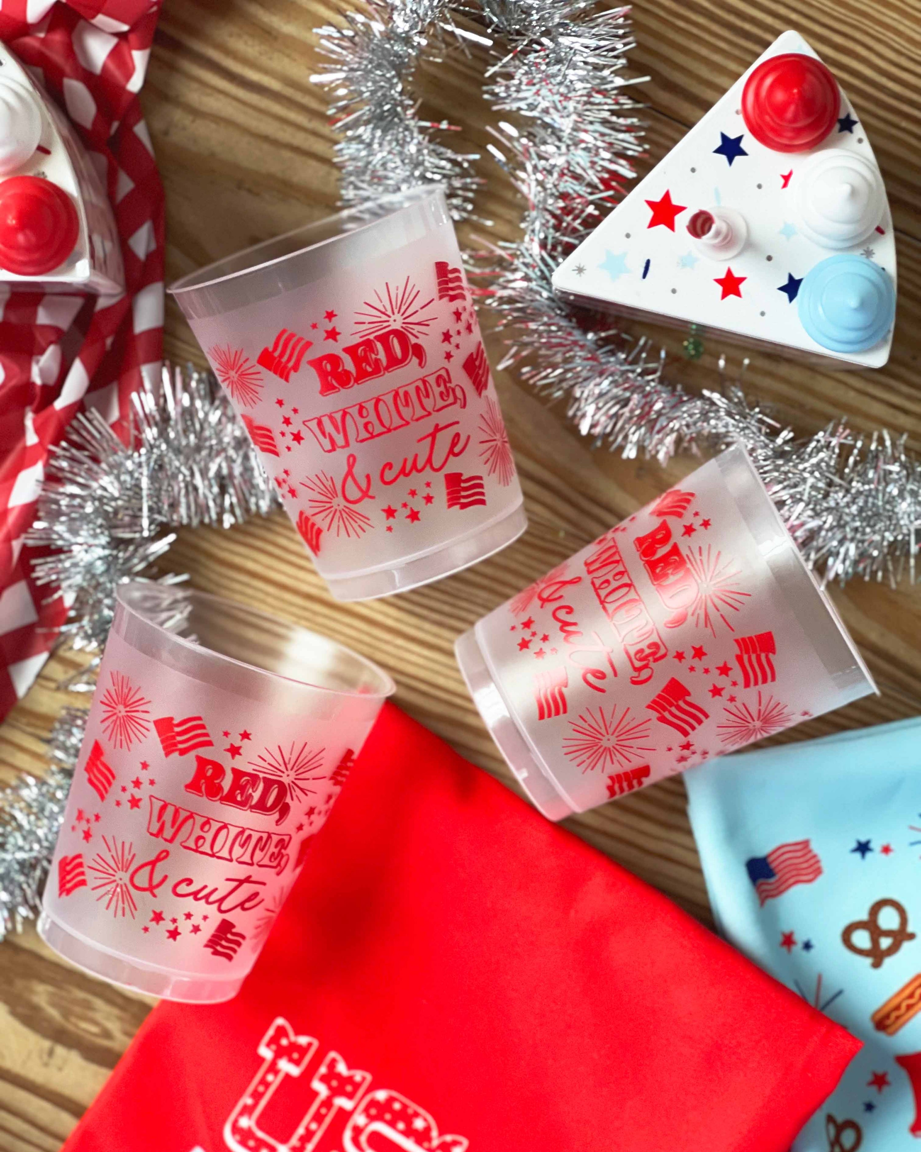 Red, White, & Cute Patriotic Reusable Party Cups (Set of 10)