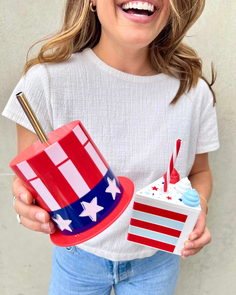 Adult holding party, novelty cup for holiday 4th of July decoration.