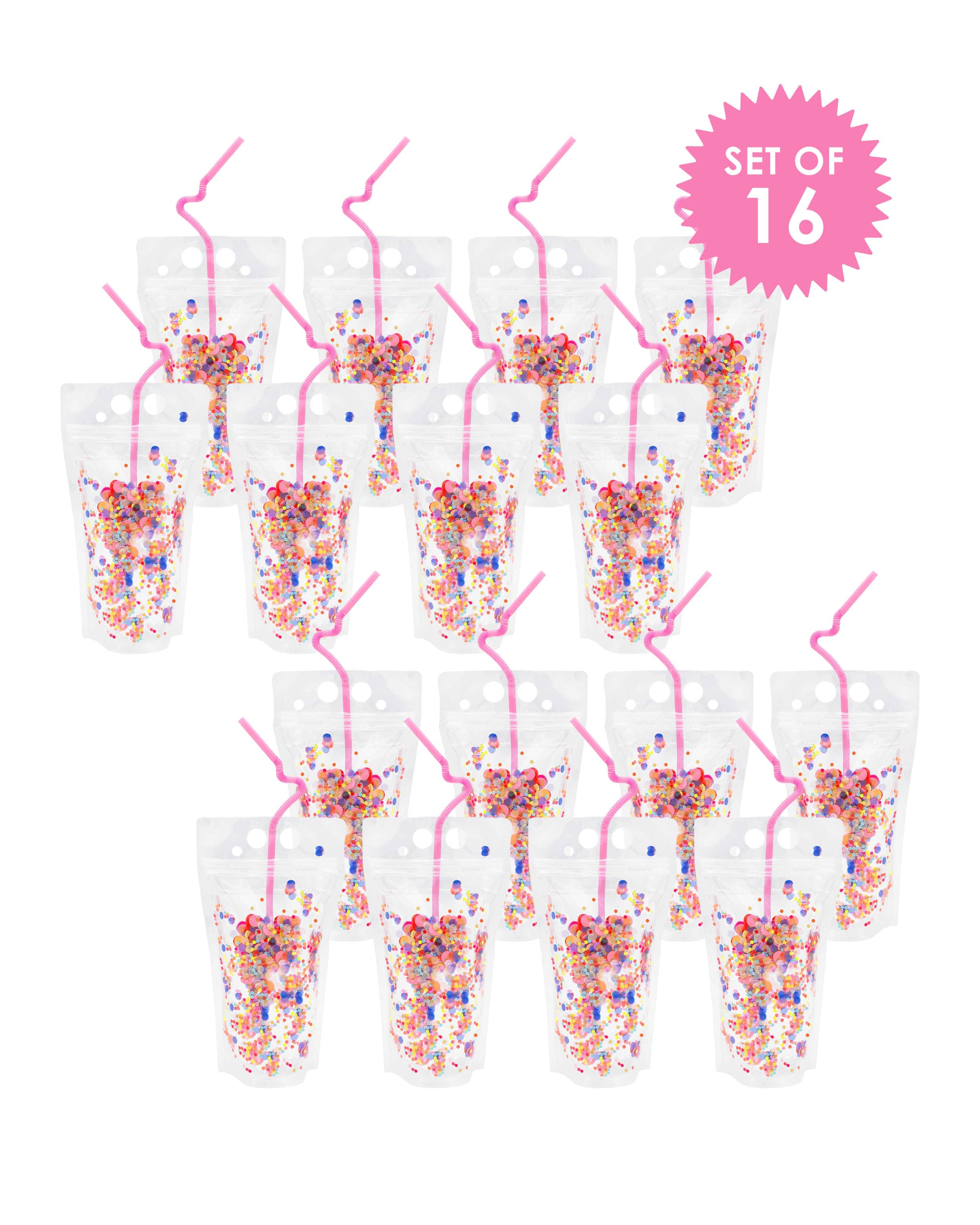 Multicolor Confetti Drink Pouches (Reusable set of 8 or 16)
