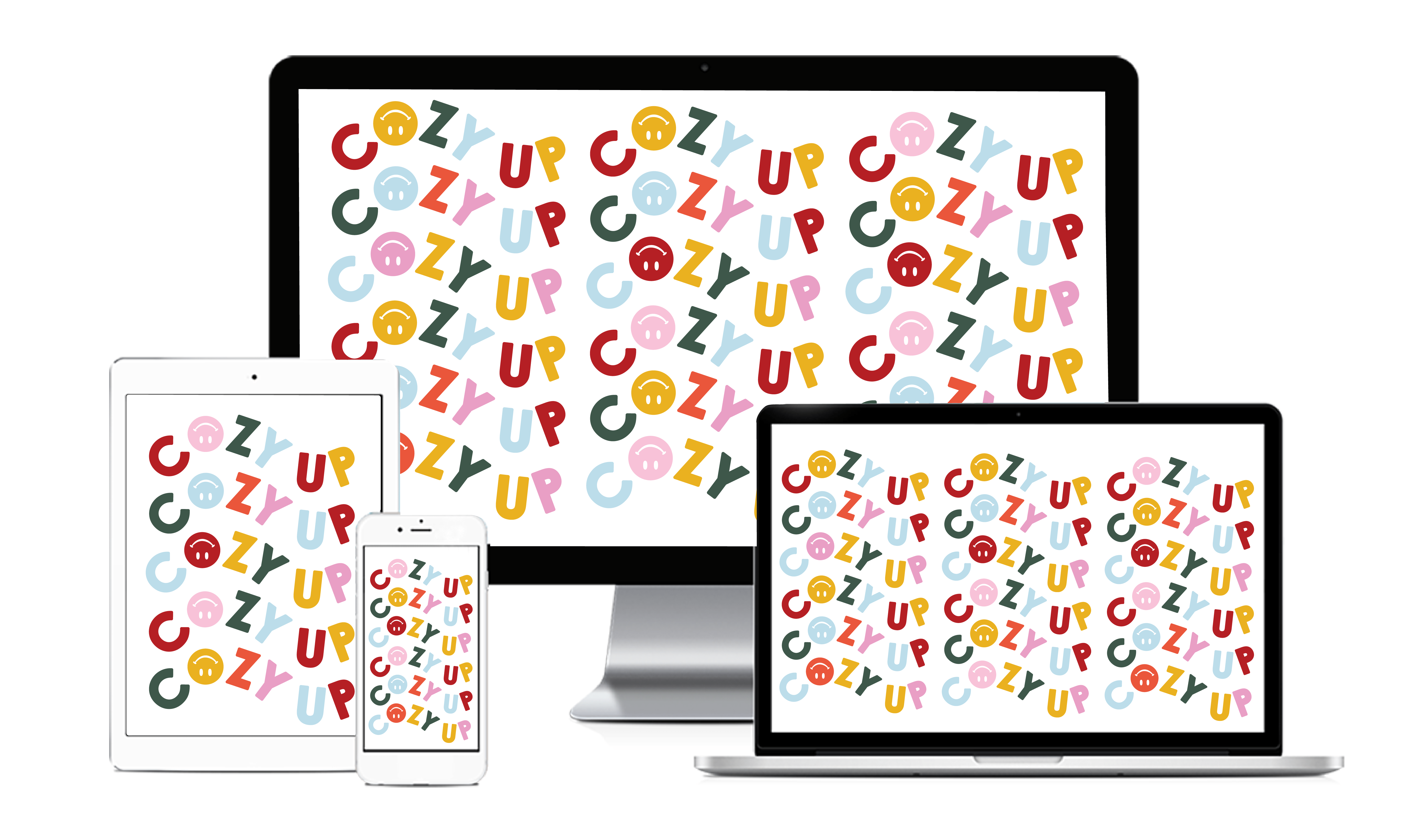 A multicolored pattern that reads 