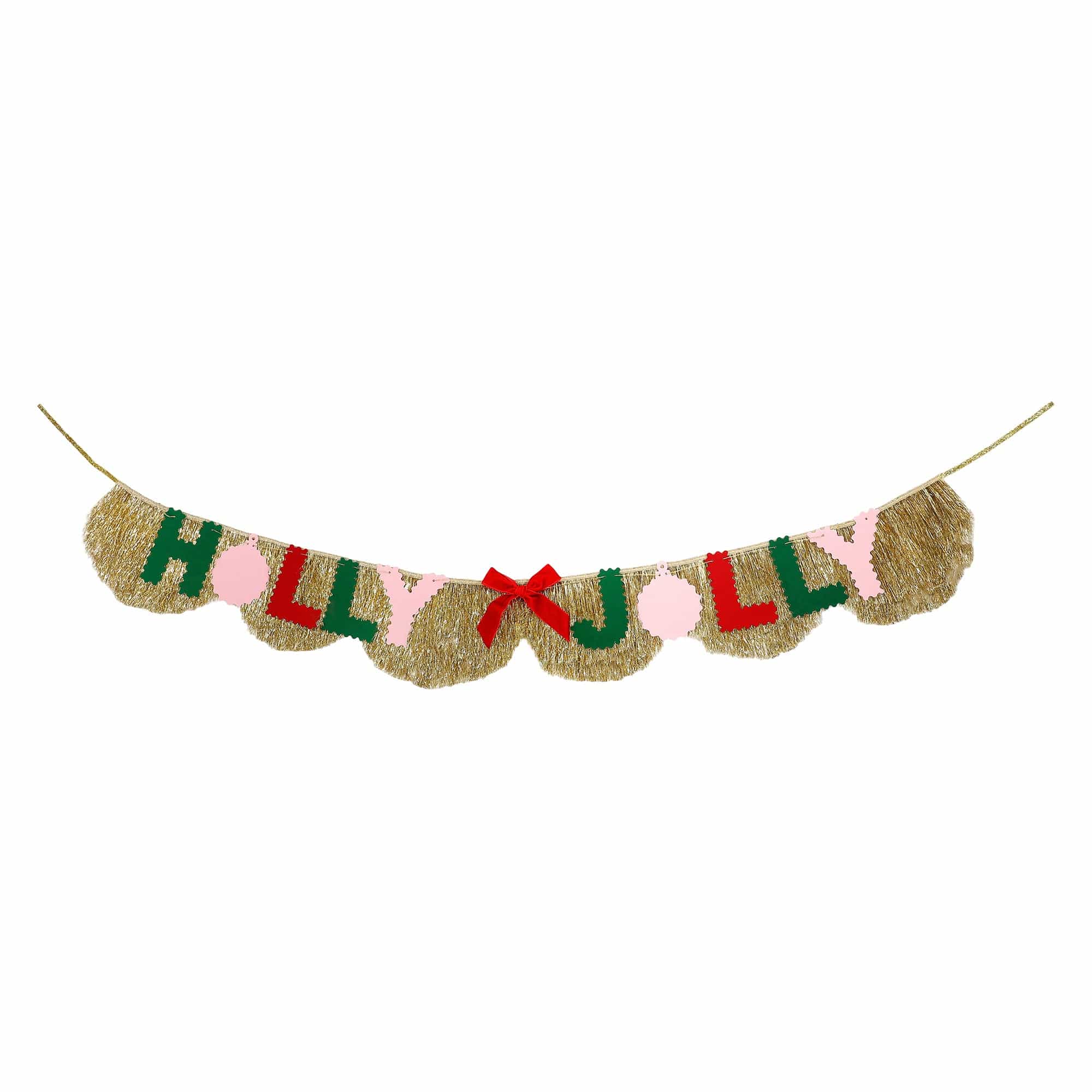 Holly Jolly Gold Fringe Banner (Reusable Holiday Garland)