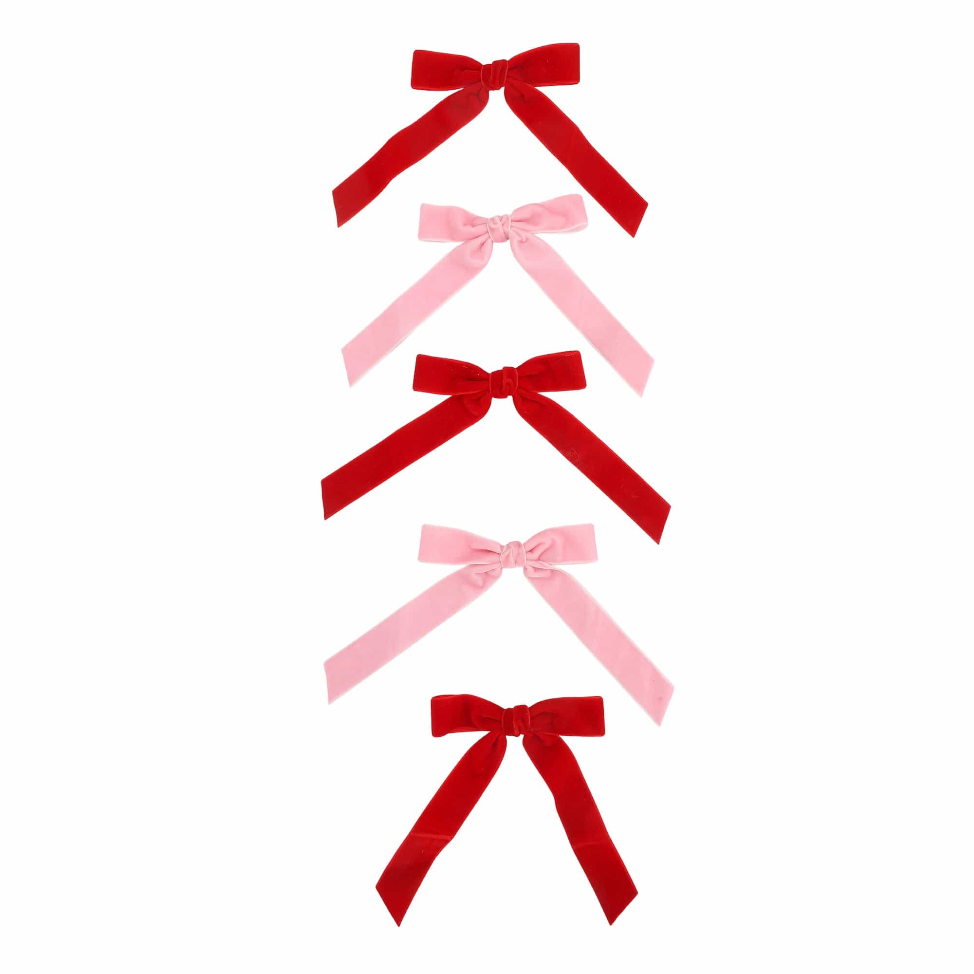 Pink & Red Velvet Clip-on Bow Set (5 count)