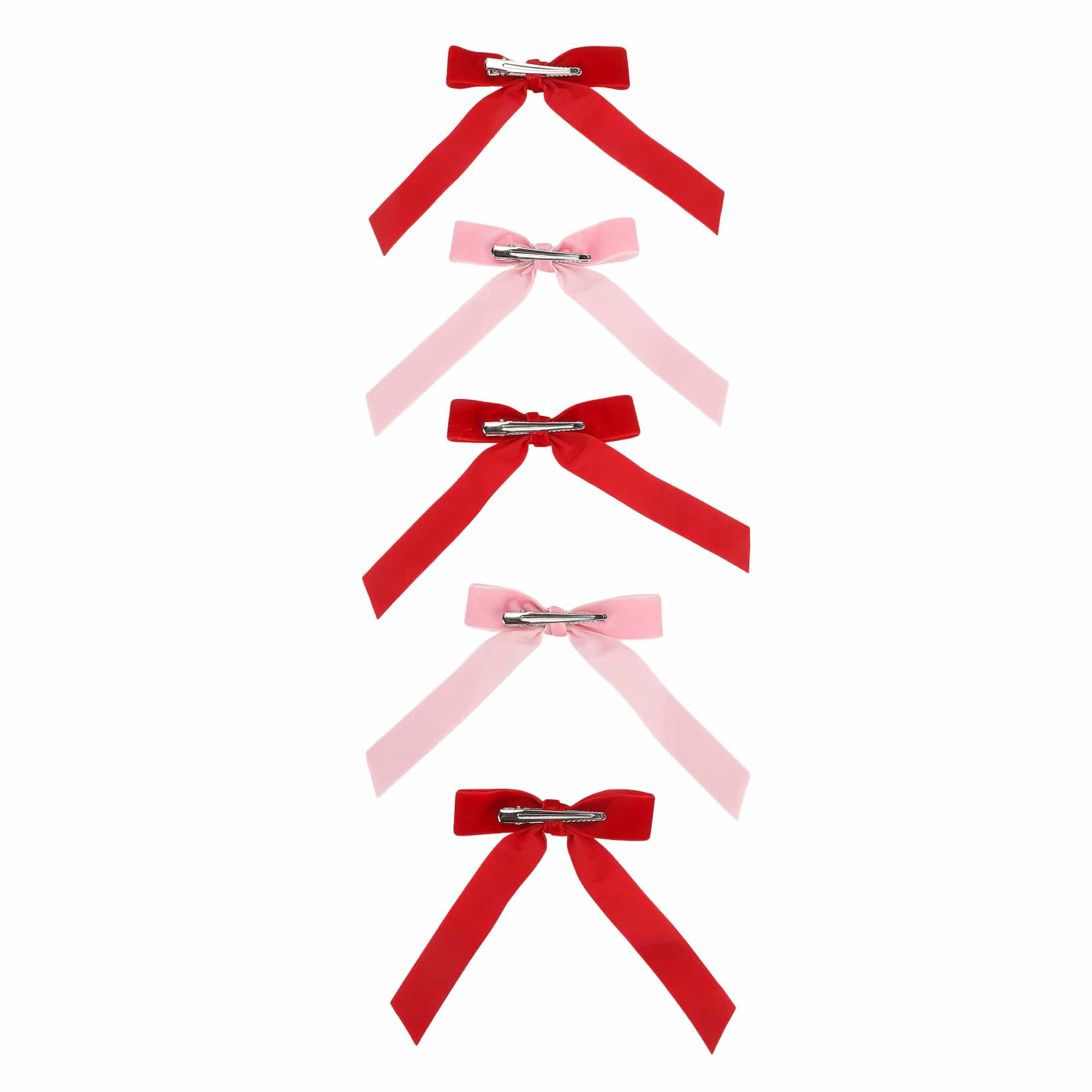 Pink & Red Velvet Clip-on Bow Set (5 count)