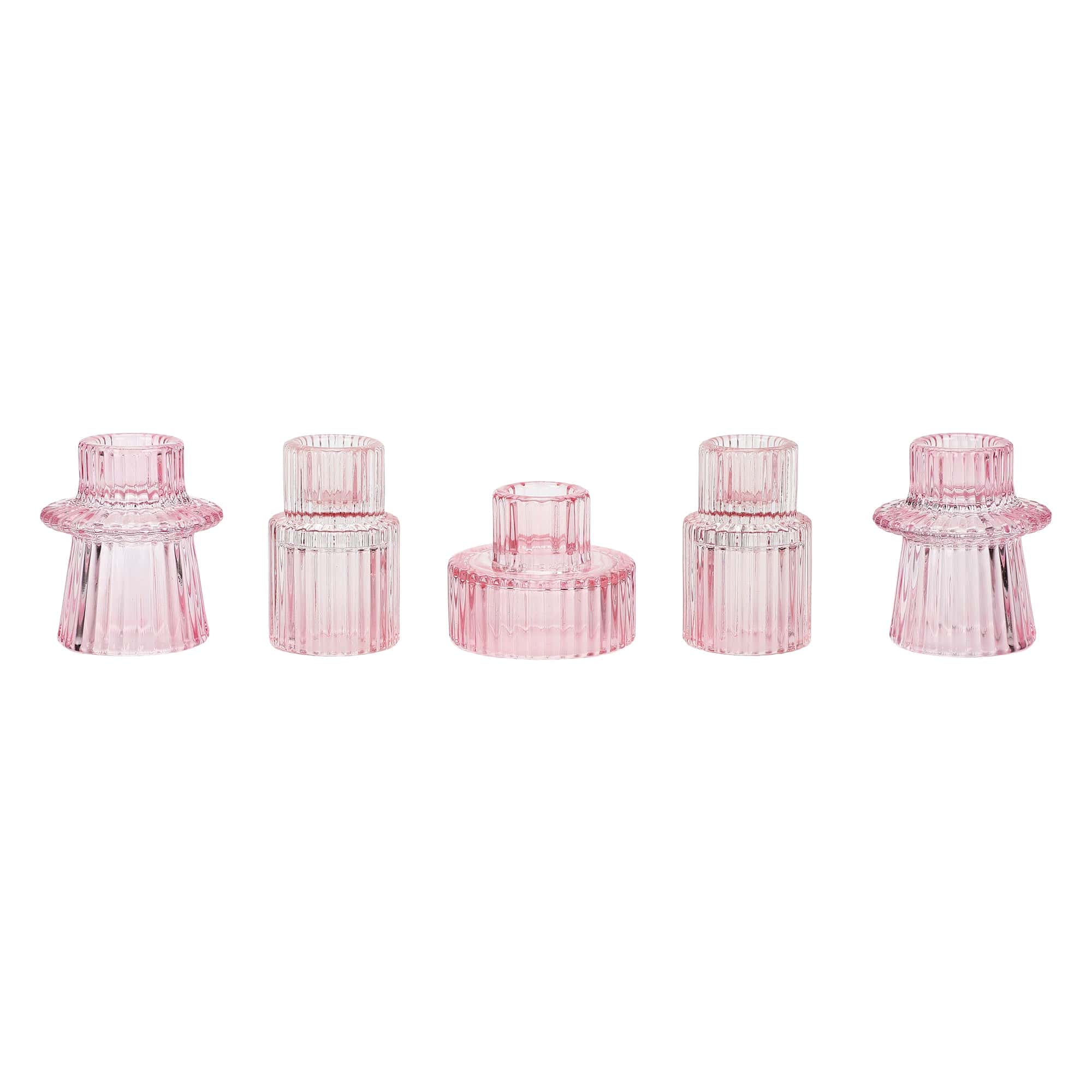 Pretty in Pink Ribbed Glass Candle Holders