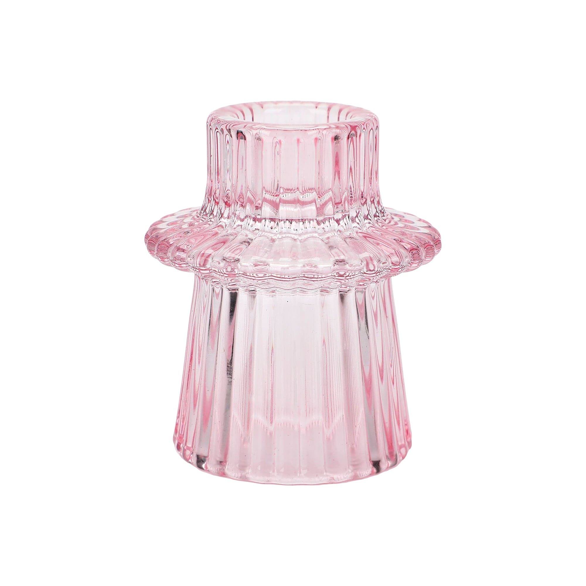 Pretty in Pink Ribbed Glass Candle Holders