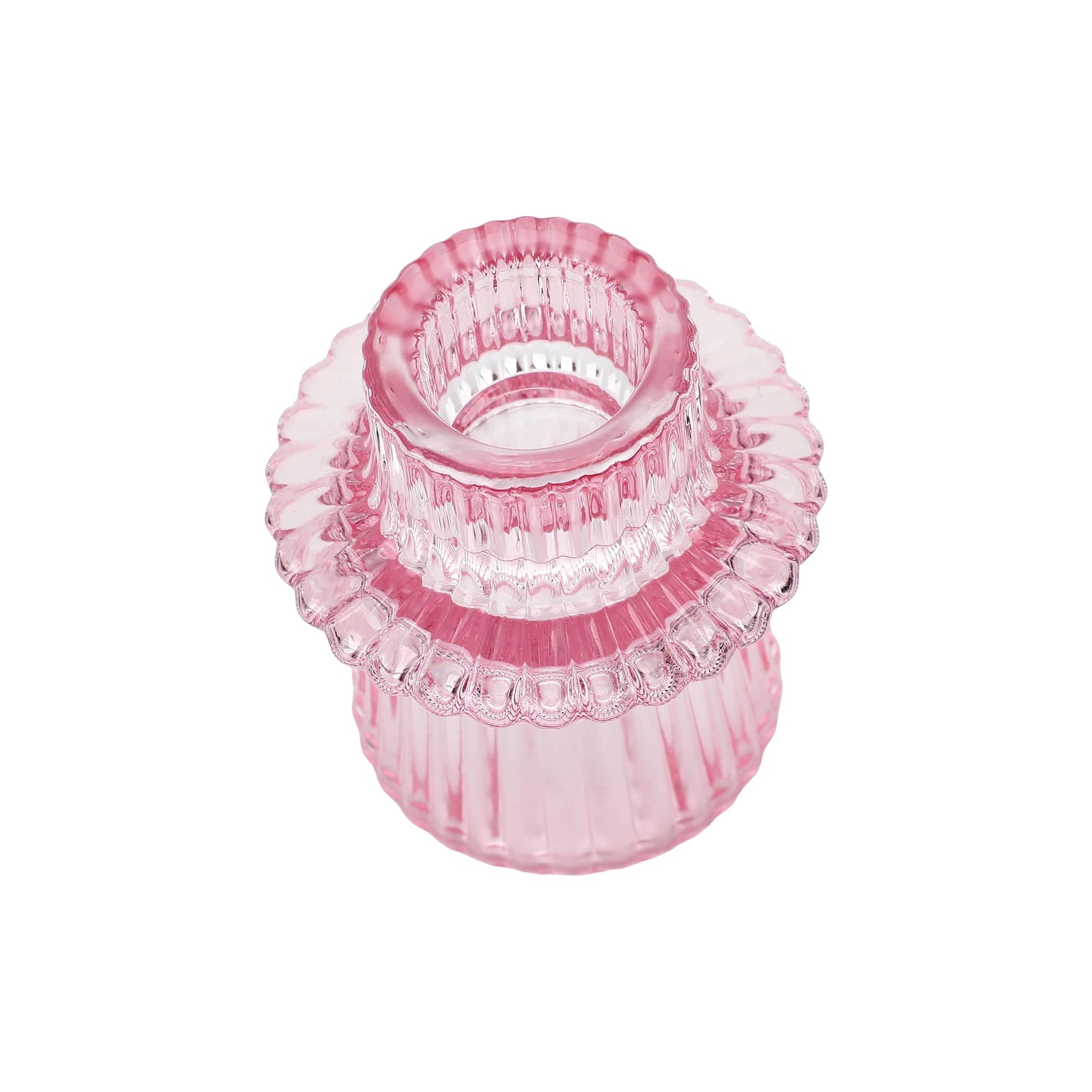 Pretty in Pink Ribbed Glass Candle Holders