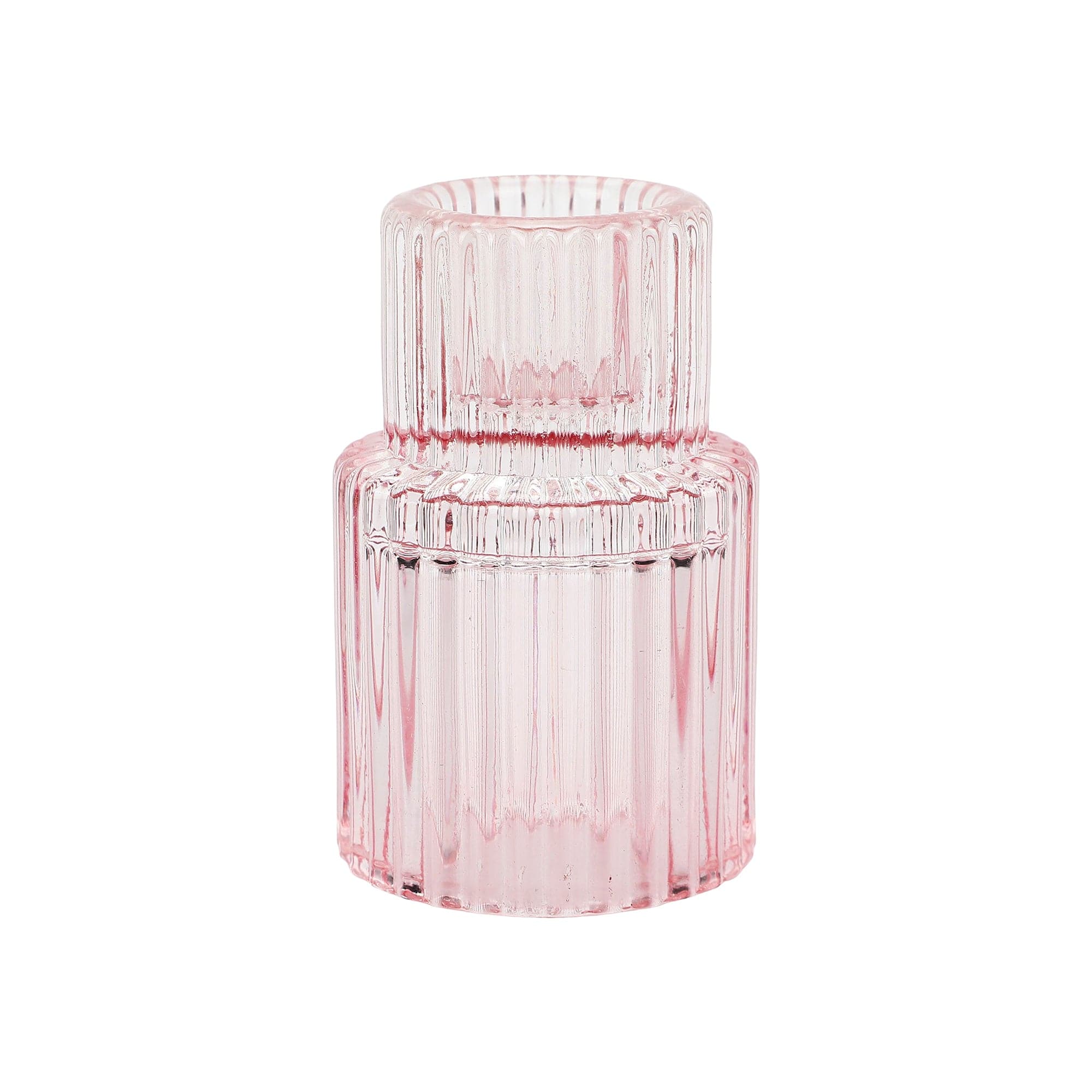Pretty in Pink Ribbed Glass Candle Holders