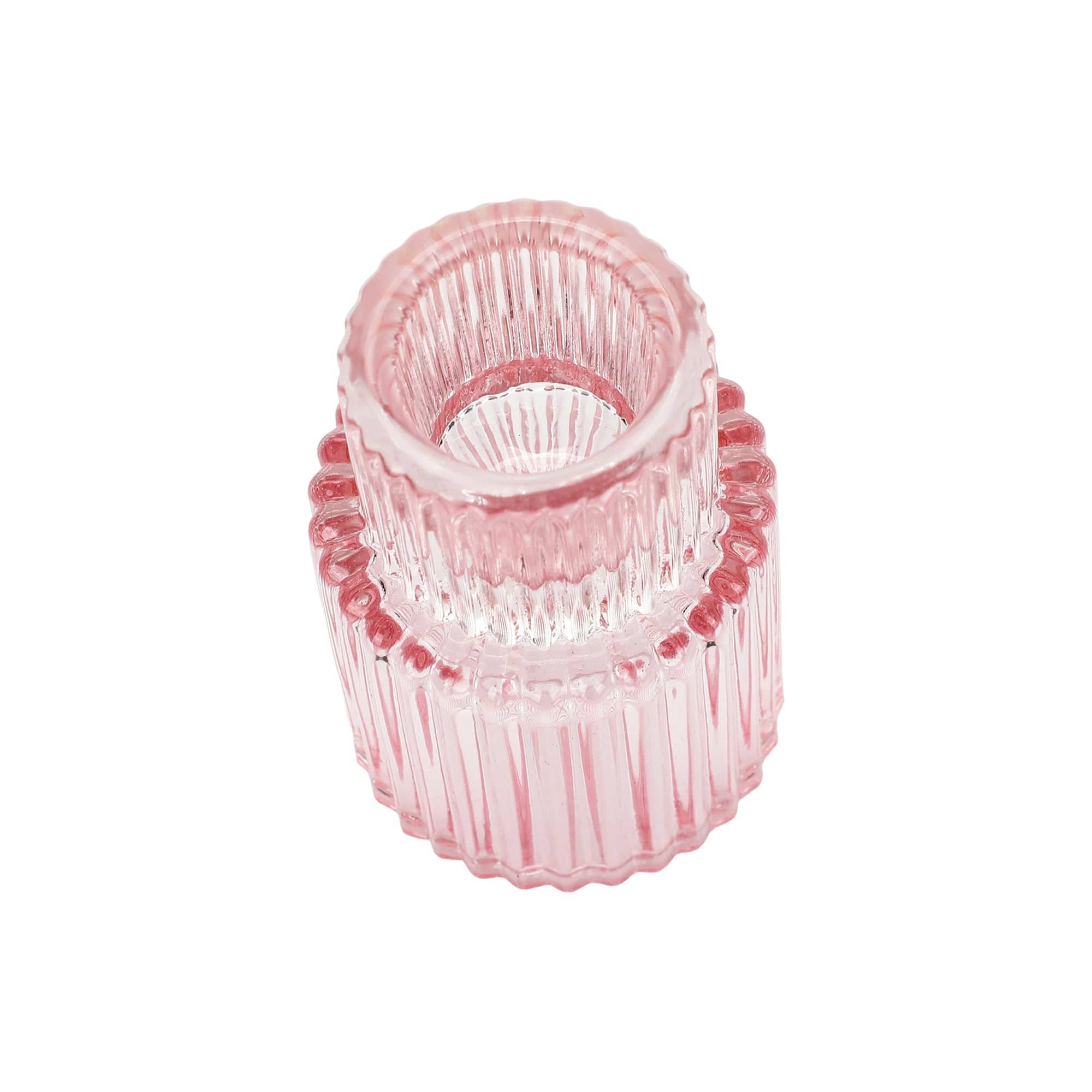 Pretty in Pink Ribbed Glass Candle Holders