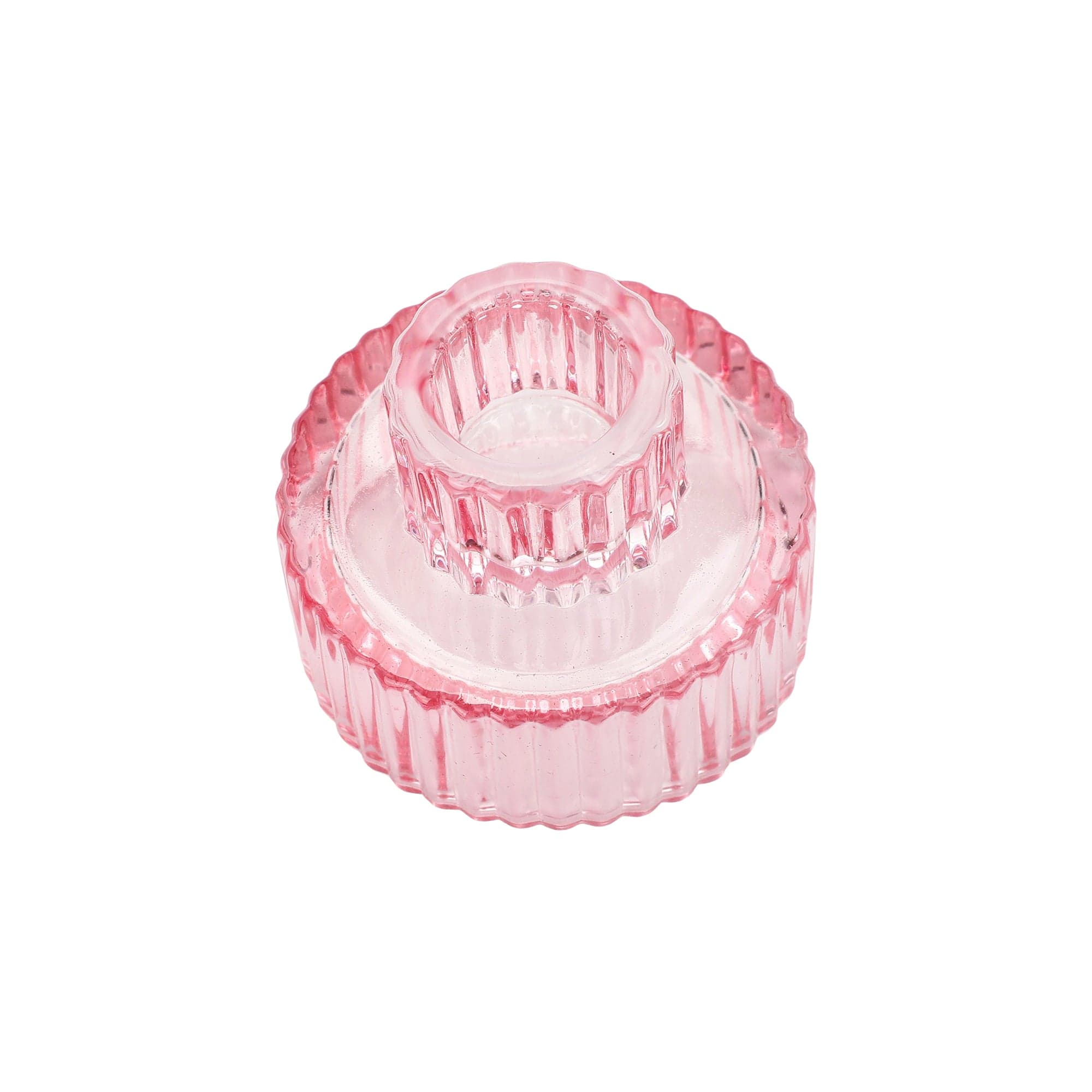 Pretty in Pink Ribbed Glass Candle Holders