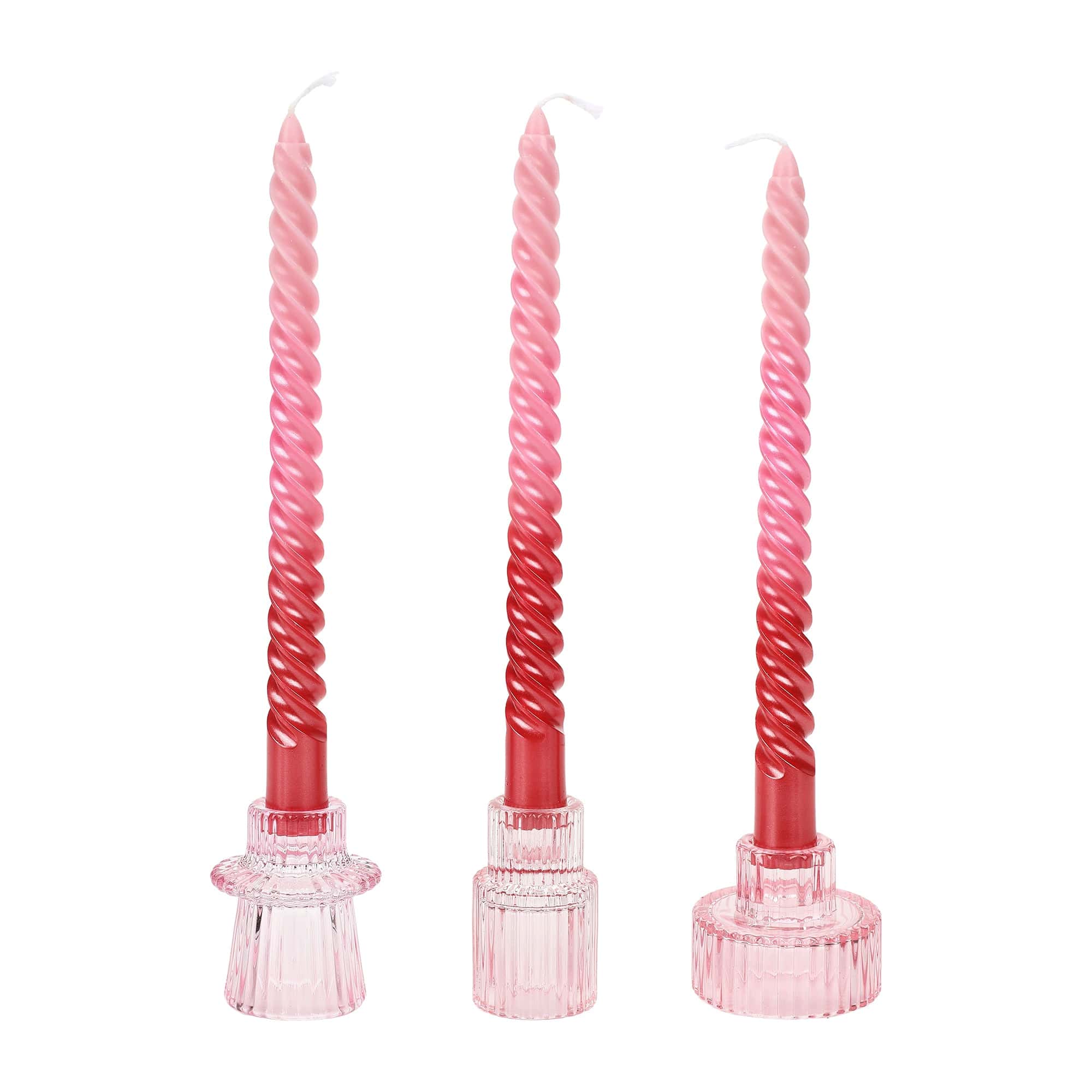 Pretty in Pink Ribbed Glass Candle Holders