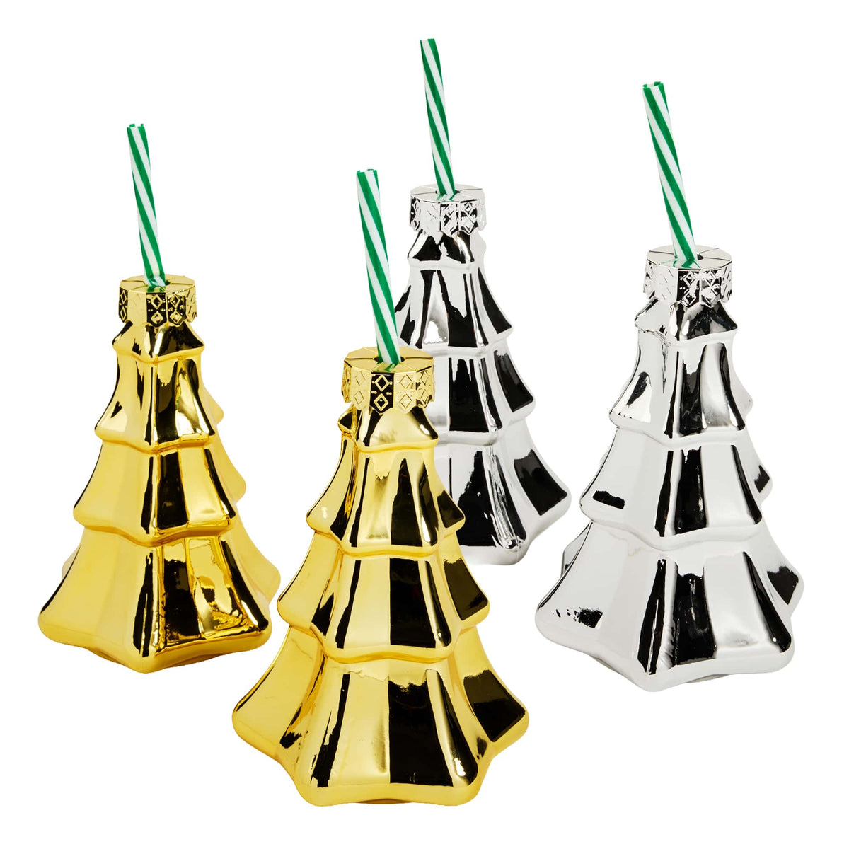 Glass Metallic Christmas Tree Sipper Set (4 ct)