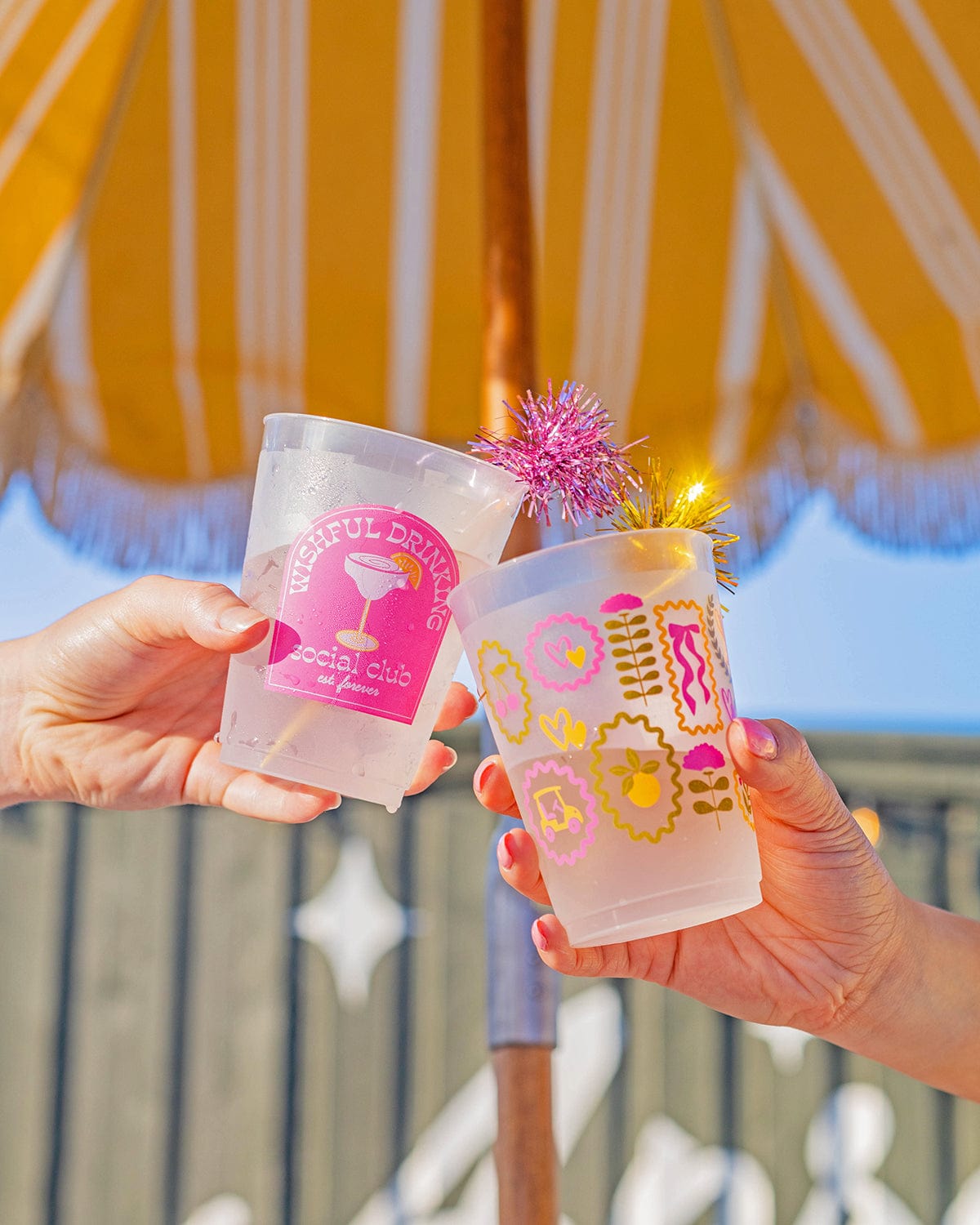 Social Club Reusable Party Cups and Pom Stirs (set of 10)