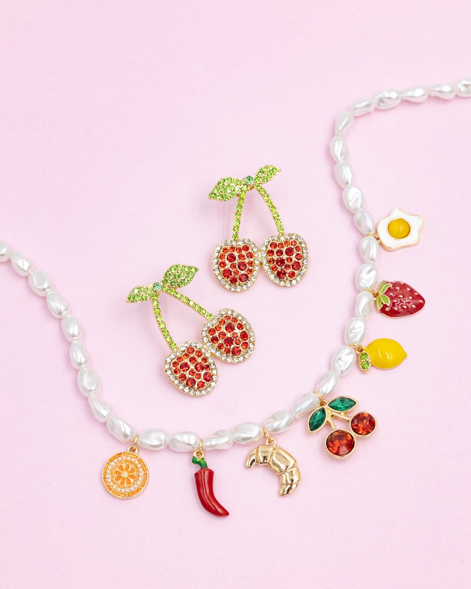 Cherry & Brunch Earrings and Charm Necklace Set