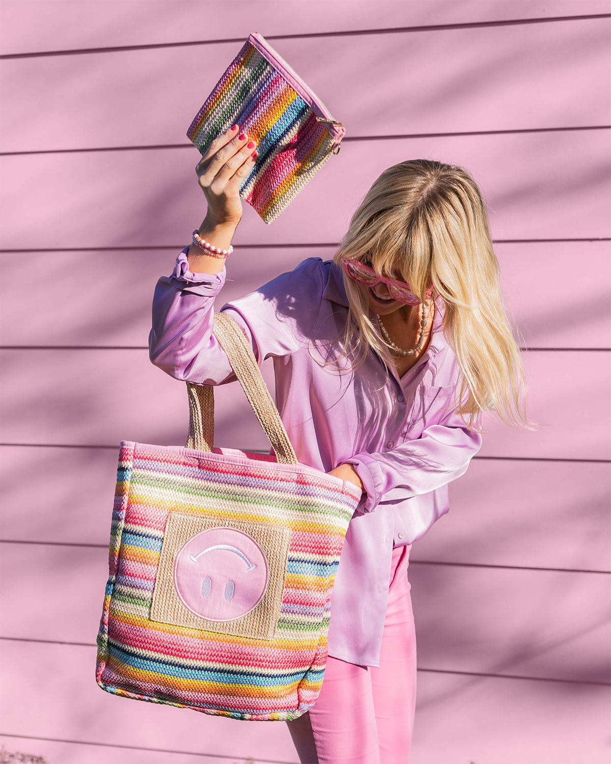Smiley Woven Rainbow Tote