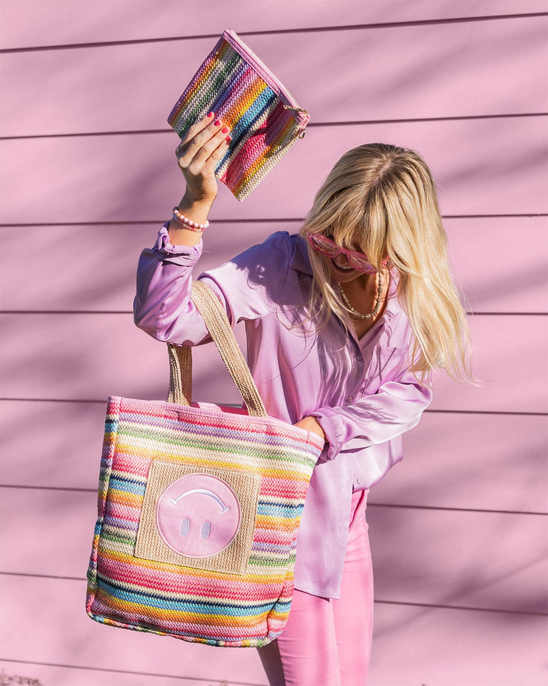 Bring On The Fun Smiley Woven Rainbow Tote