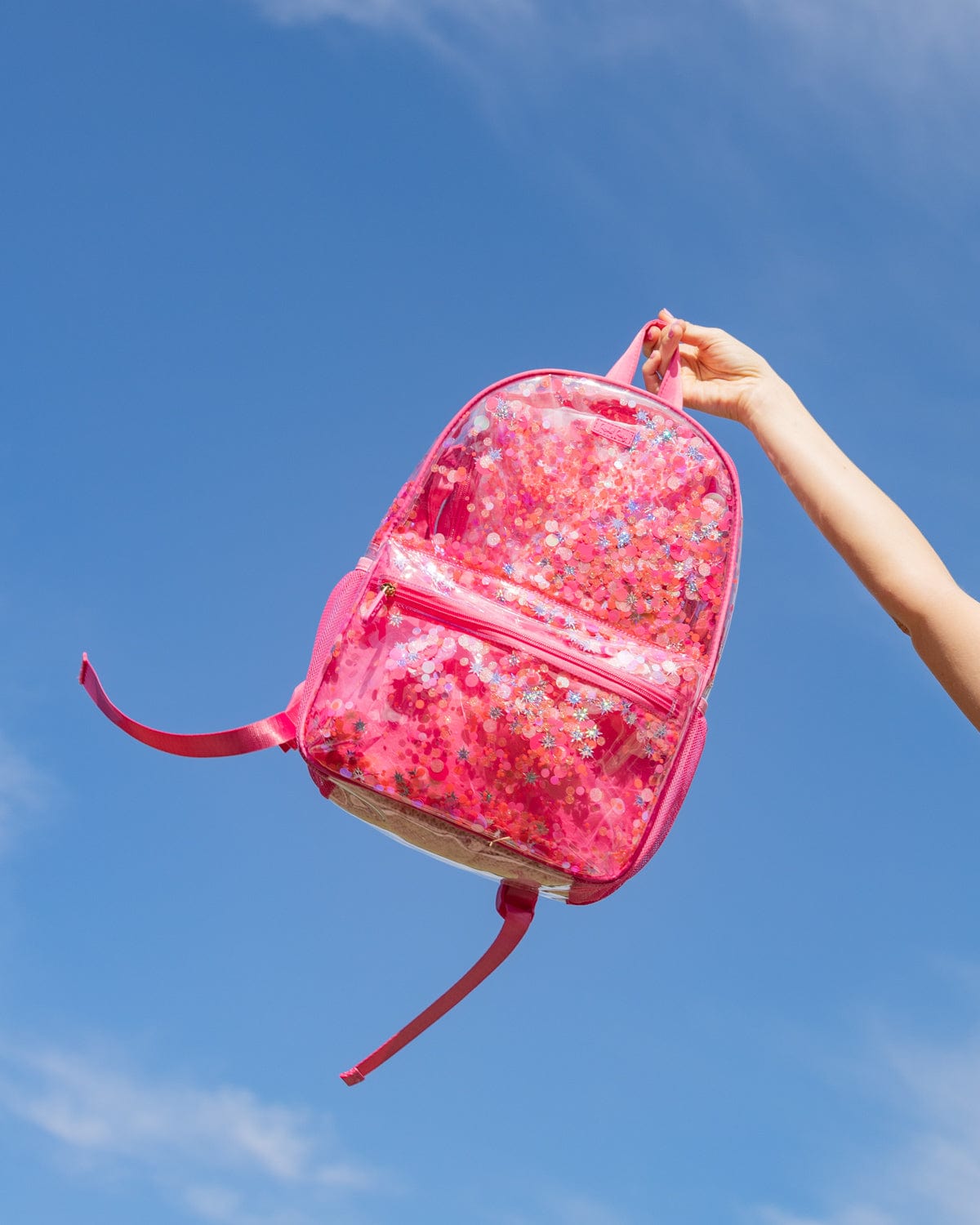 best party backpack travel destination Sweet Tart Confetti Clear Backpack – Packed Party