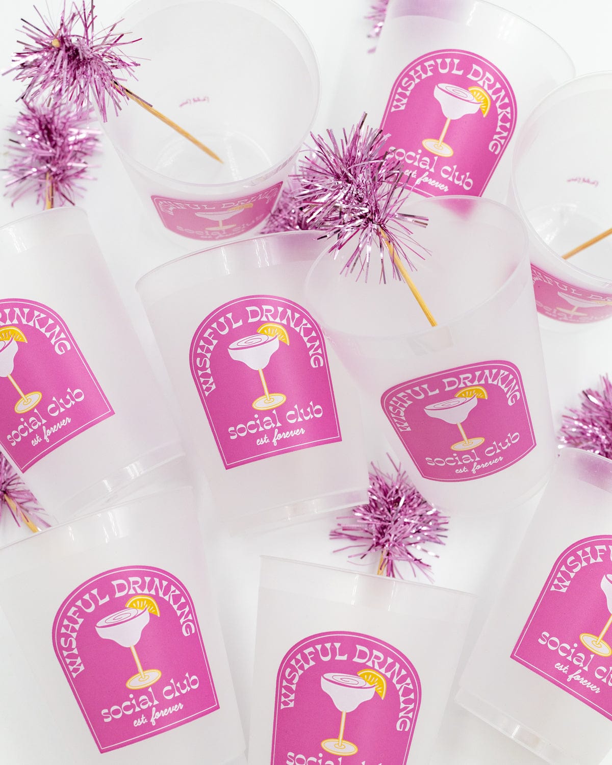 Wishful Drinking Reusable Party Cups with Pom Stirs (Set of 10)