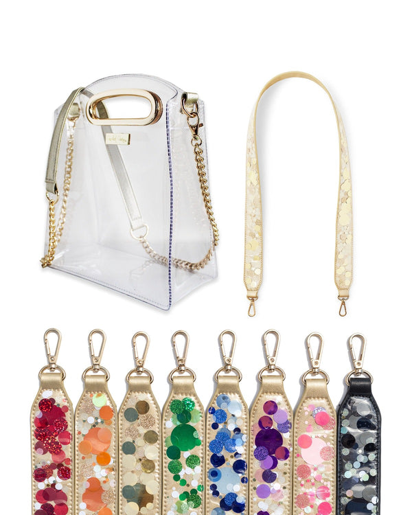 spirit squad confetti removable purse strap and cooper stadium-approved clear bag bundle