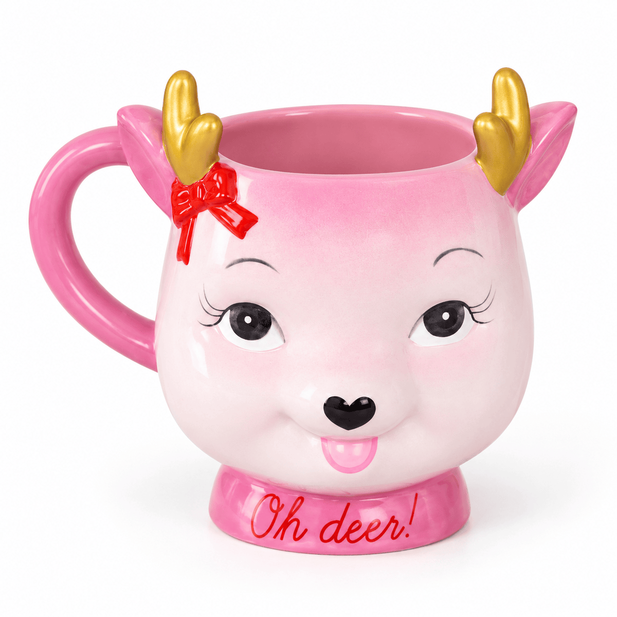 'Oh Deer!' Pink Reindeer Ceramic Holiday Mug