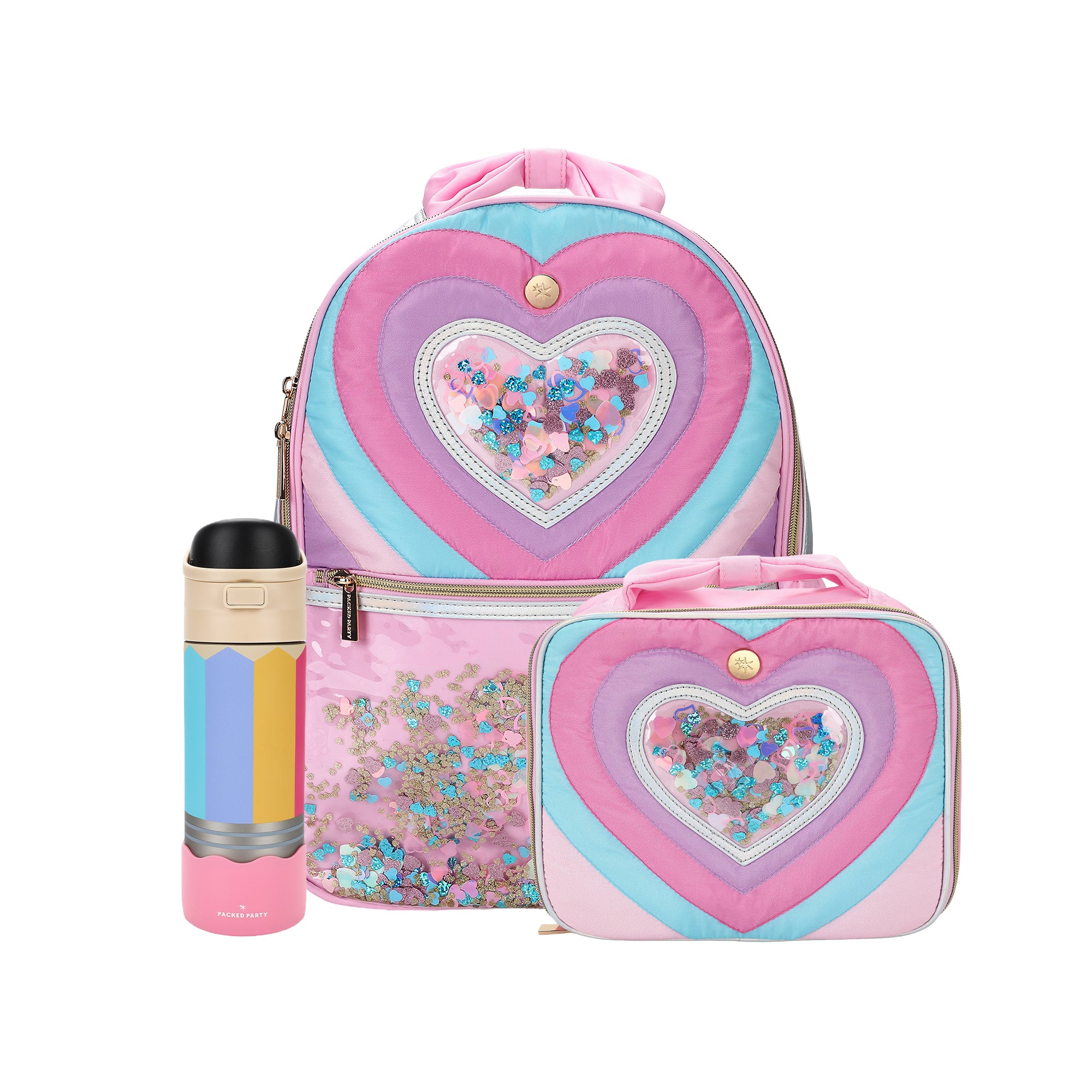 Quilted Confetti Heart Backpack Bundle (Backpack, Lunchbox, & Water Bottle)