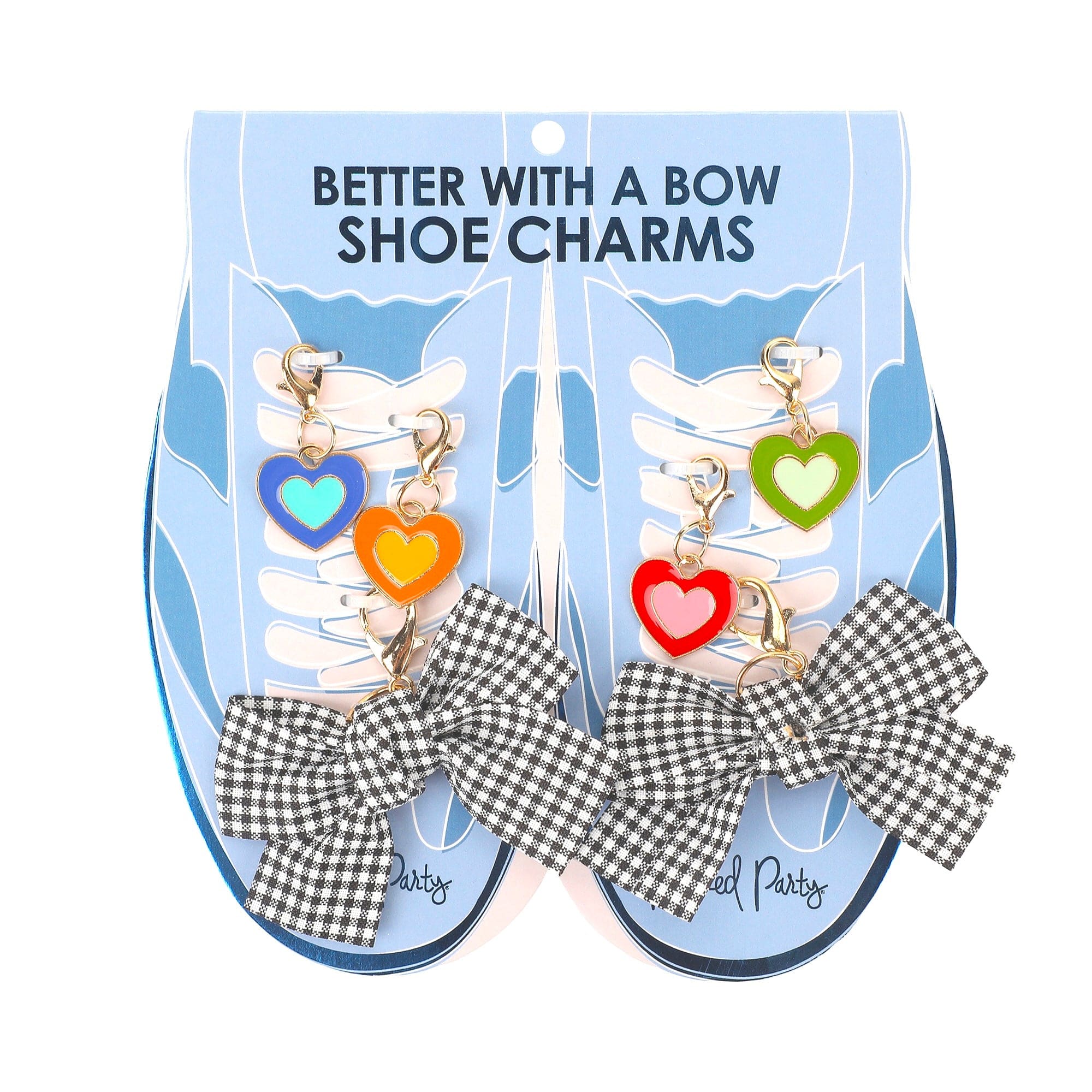 Shoe Charm Set - Plaid Bows & Rainbow Hearts