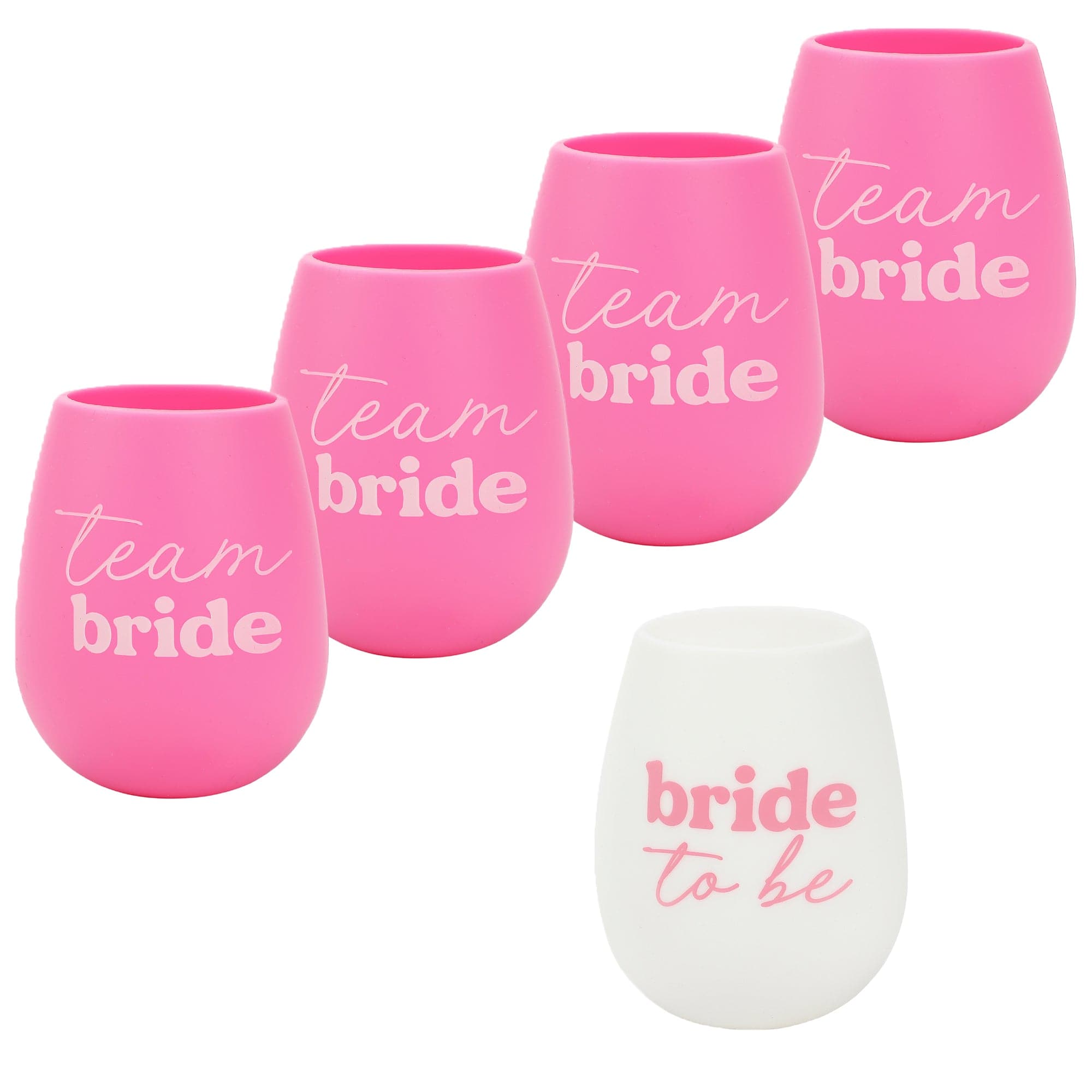 I Do Crew Bride and Team Bride Stemless Silicone Wine Glass Set (5ct)