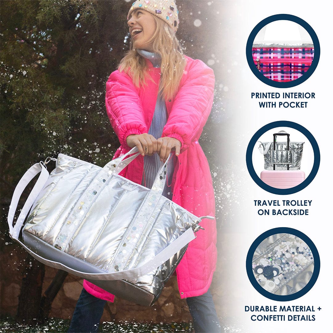 Silver Metallic Puffer Duffel Bag