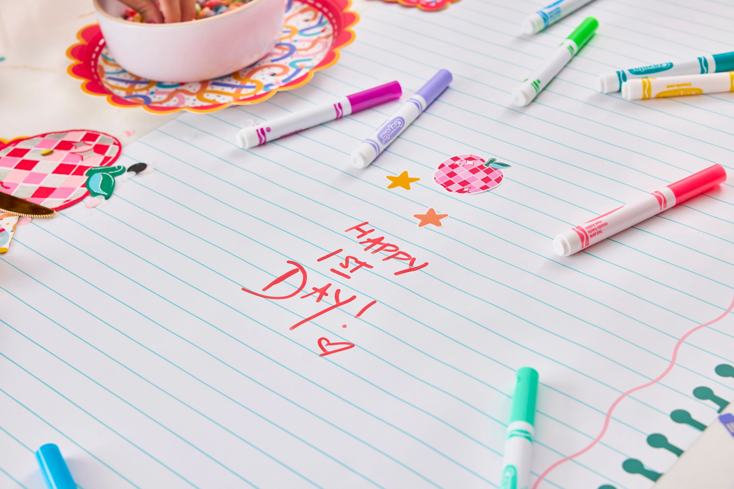 Notebook Paper Table Runner with Customizable Stickers